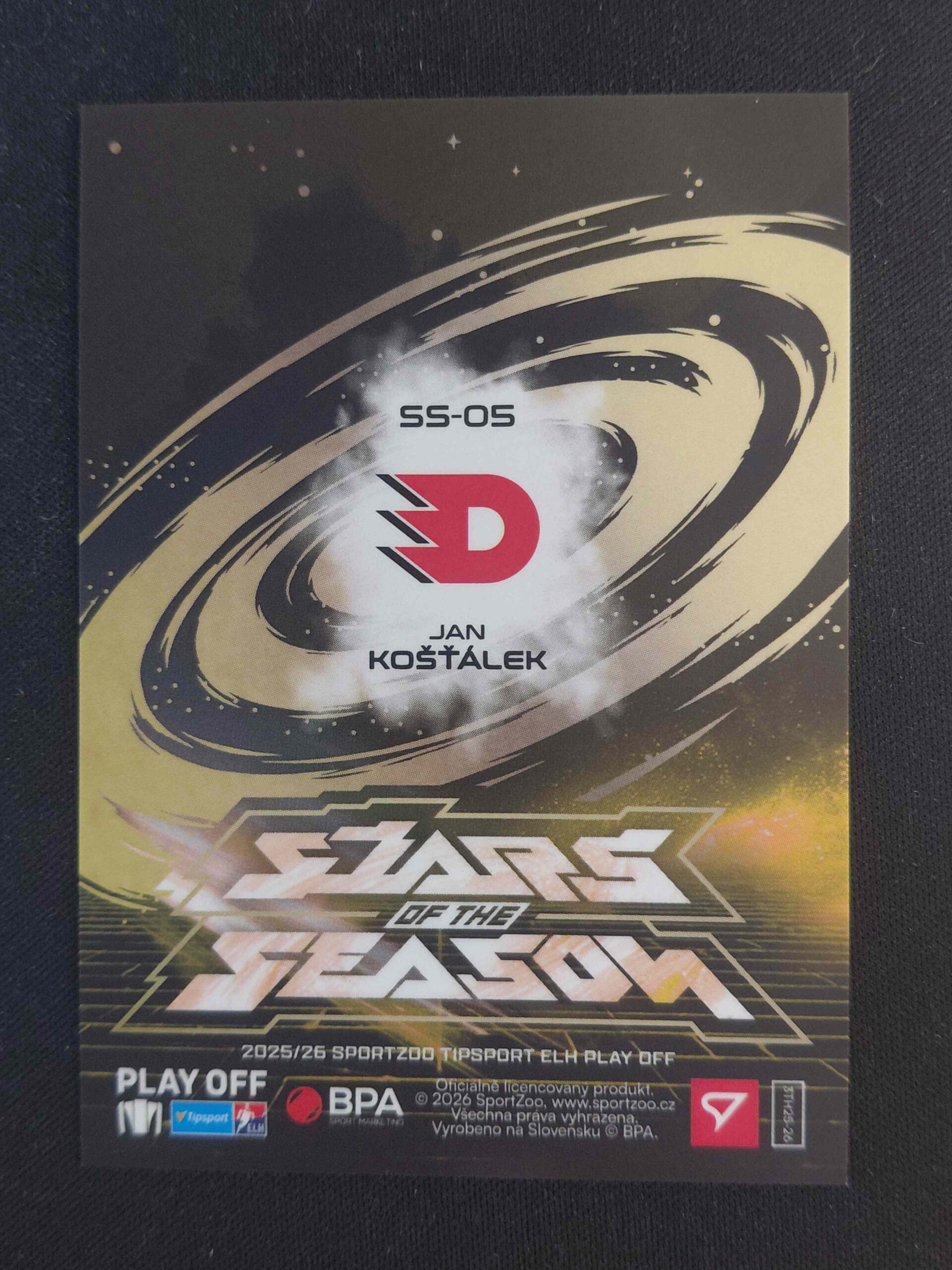 2025/2026 Sportzoo Play Off Stars of the Season Golden Script SS-05 Jan Košťálek Inzert 33/50 - Obrázek 2