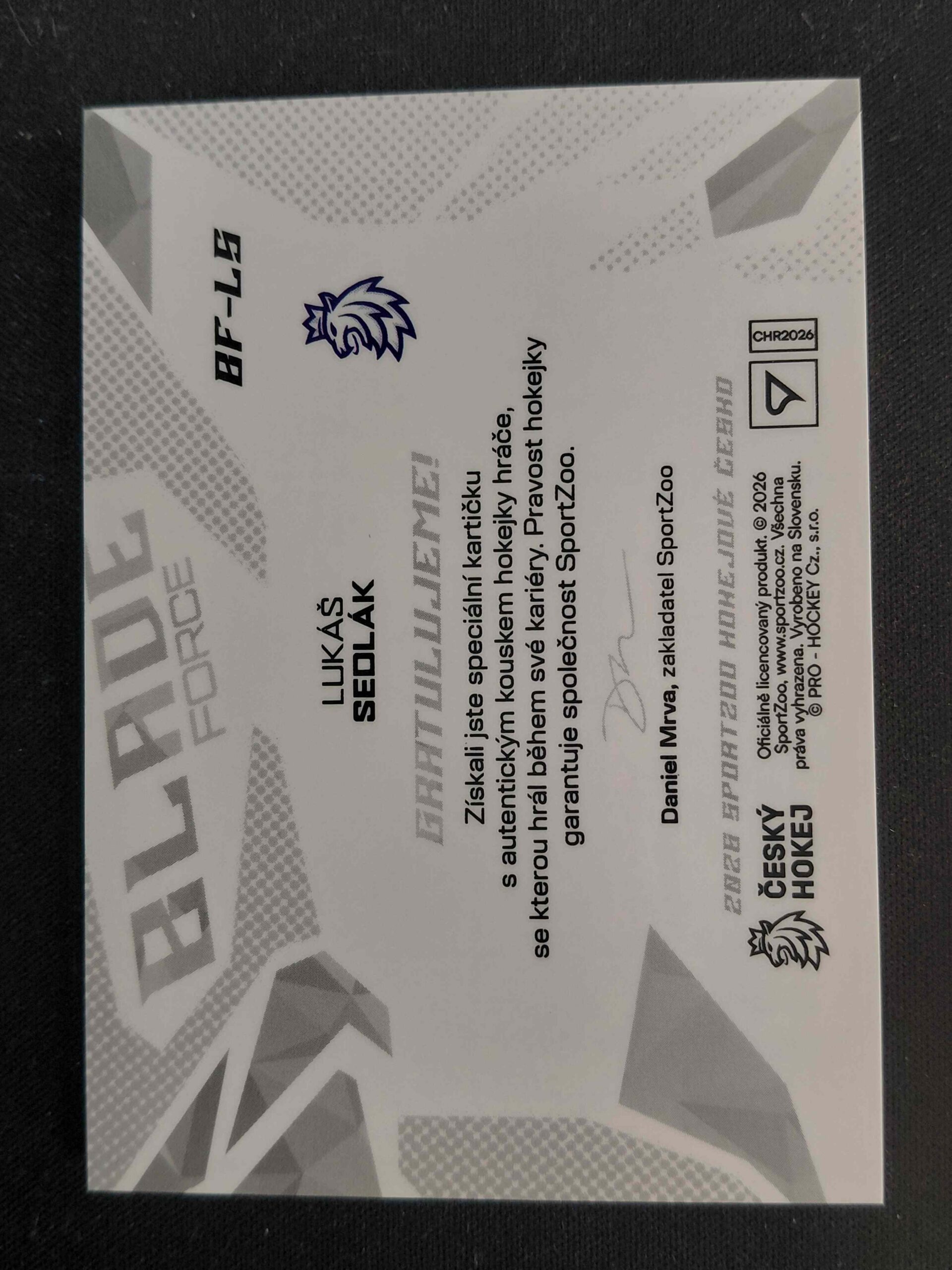 2026 Sportzoo Hokejové Česko Blade Force Iceberg Silver BF-LS Lukáš Sedlák Stick 11/35 - Obrázek 2