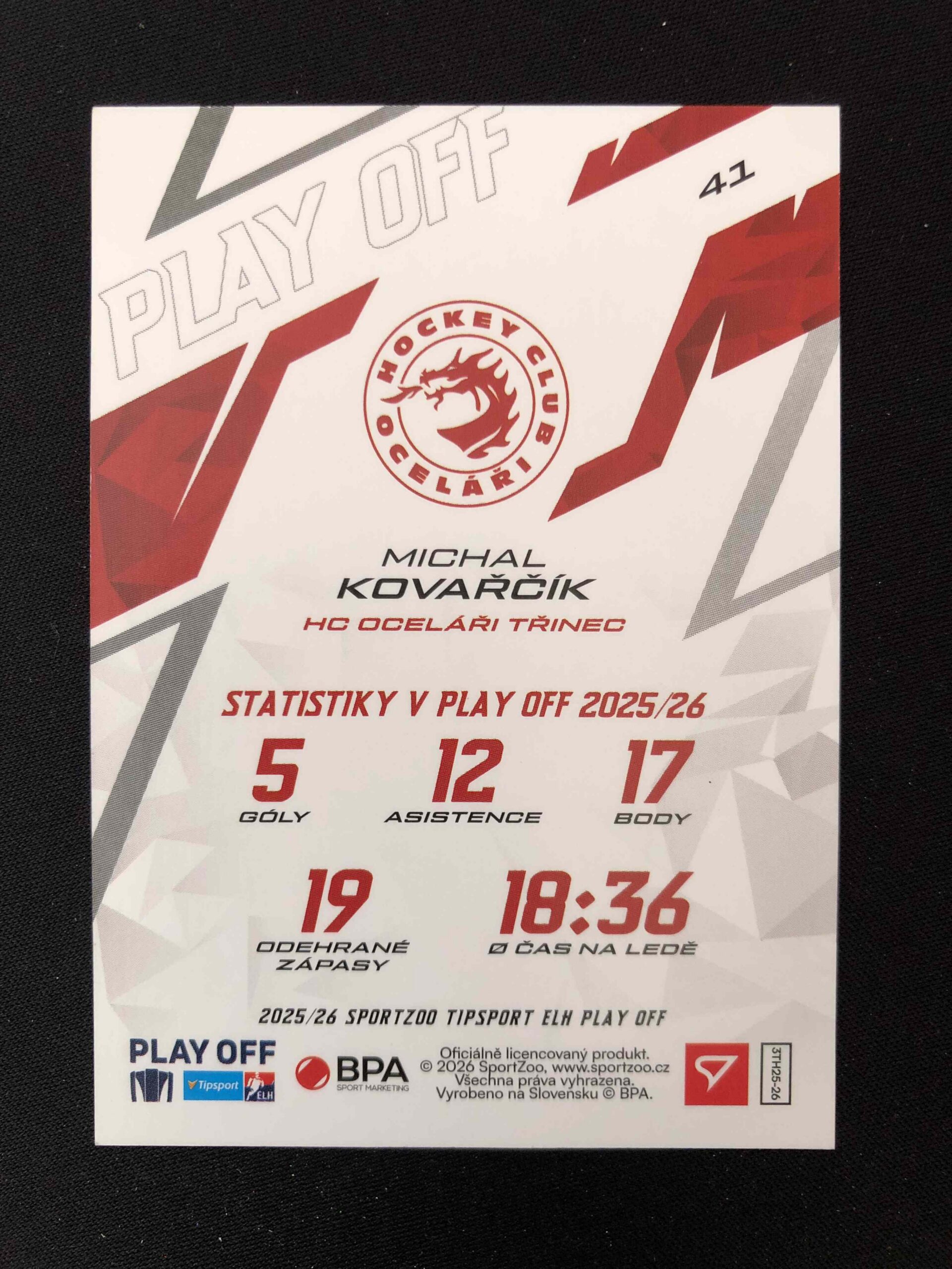 2025/2026 Sportzoo Play Off Azure Blue 41 Michal Kovařčík Paralel 08/50 - Obrázek 2