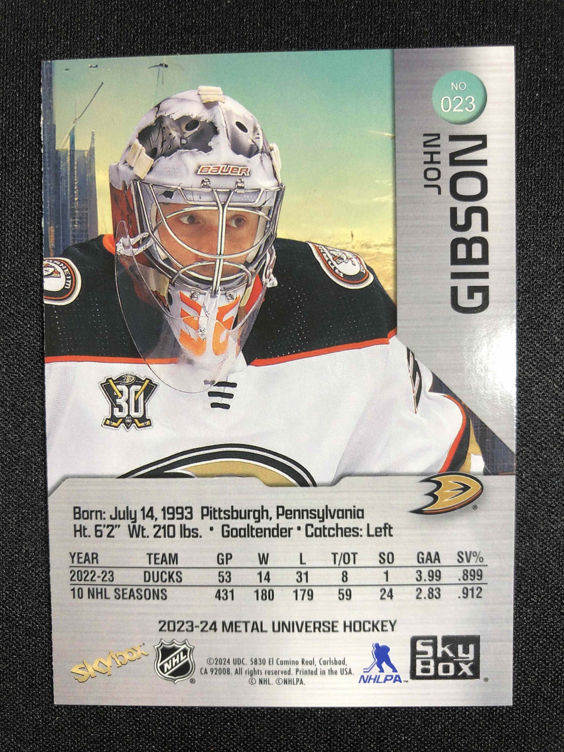 2023/2024 Upper Deck Skybox Metal Universe Base 23 John Gibson - Obrázek 2