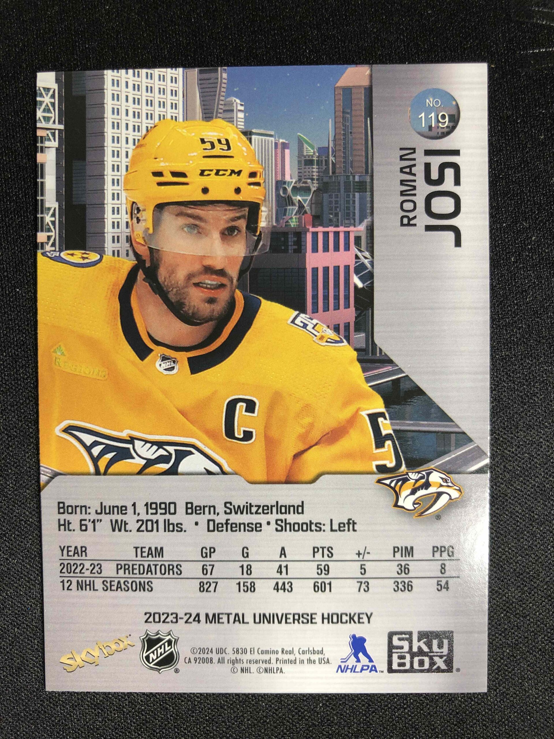 2023/2024 Upper Deck Skybox Metal Universe Base 119 Roman Josi - Obrázek 2