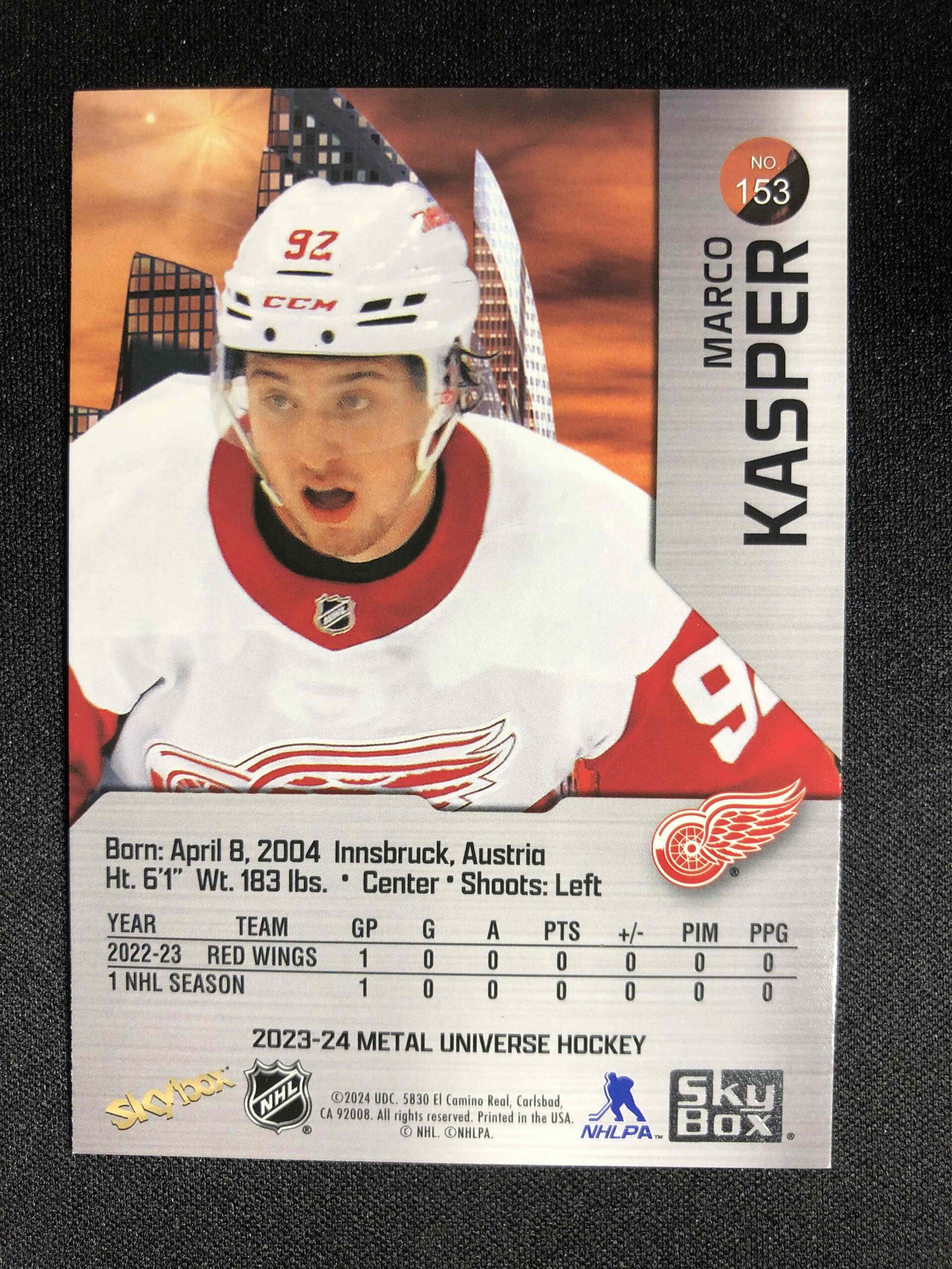 2023/2024 Upper Deck Skybox Metal Universe Base 153 Marco Kasper - Obrázek 2