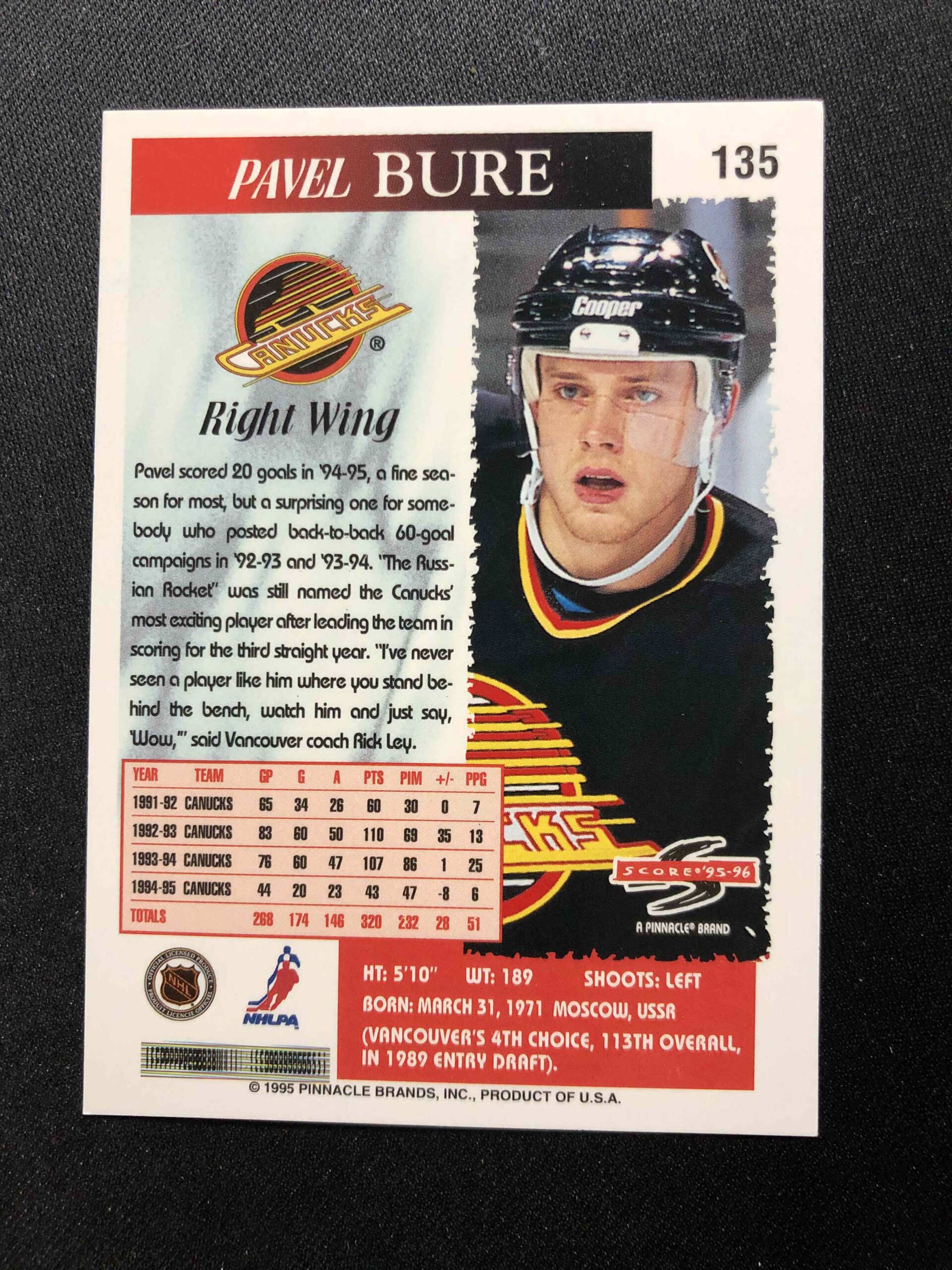 1995/1996 Pinnacle Score Base 135 Pavel Bure - Obrázek 2