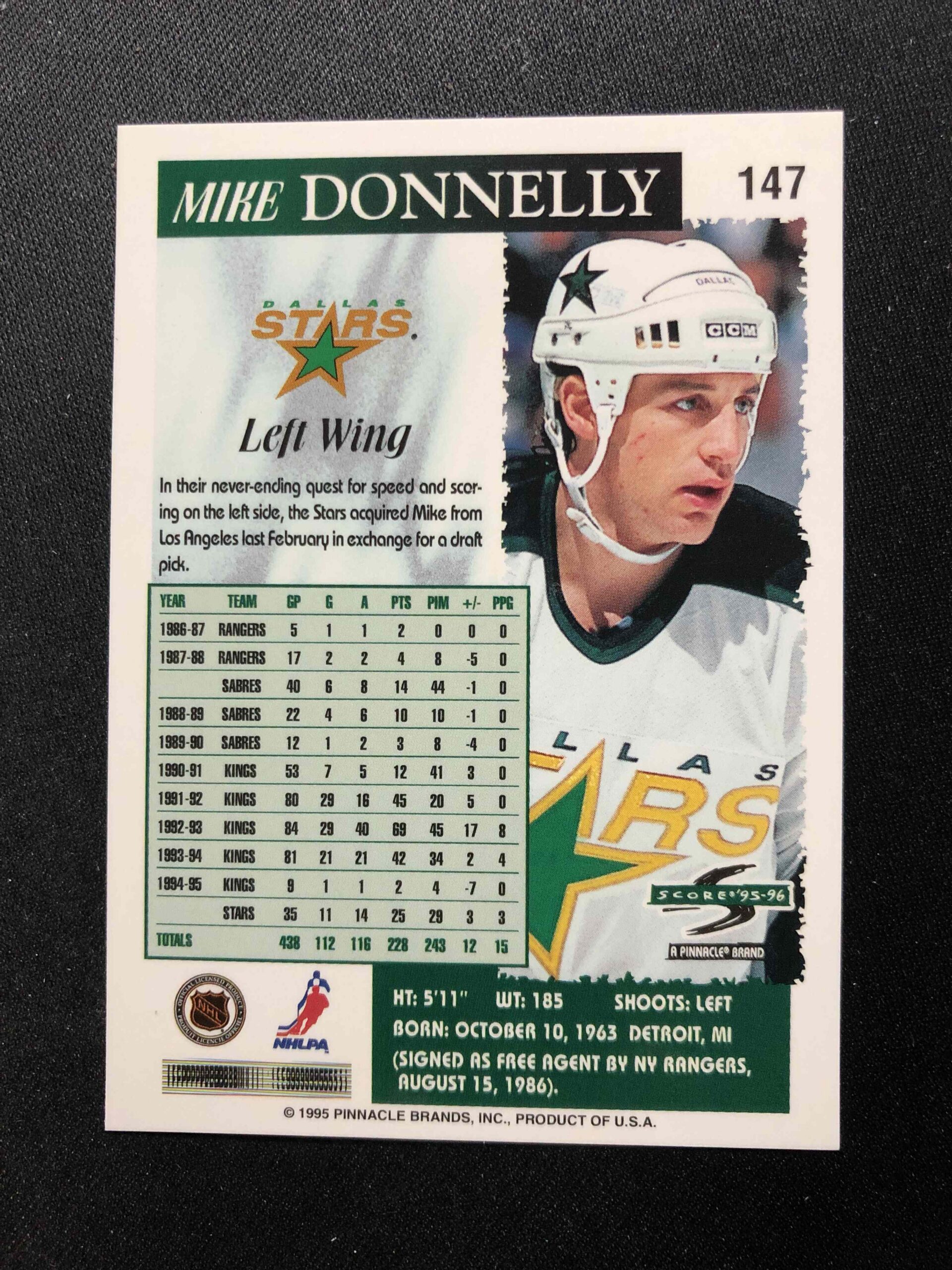 1995/1996 Pinnacle Score Base 147 Mike Donnelly - Obrázek 2