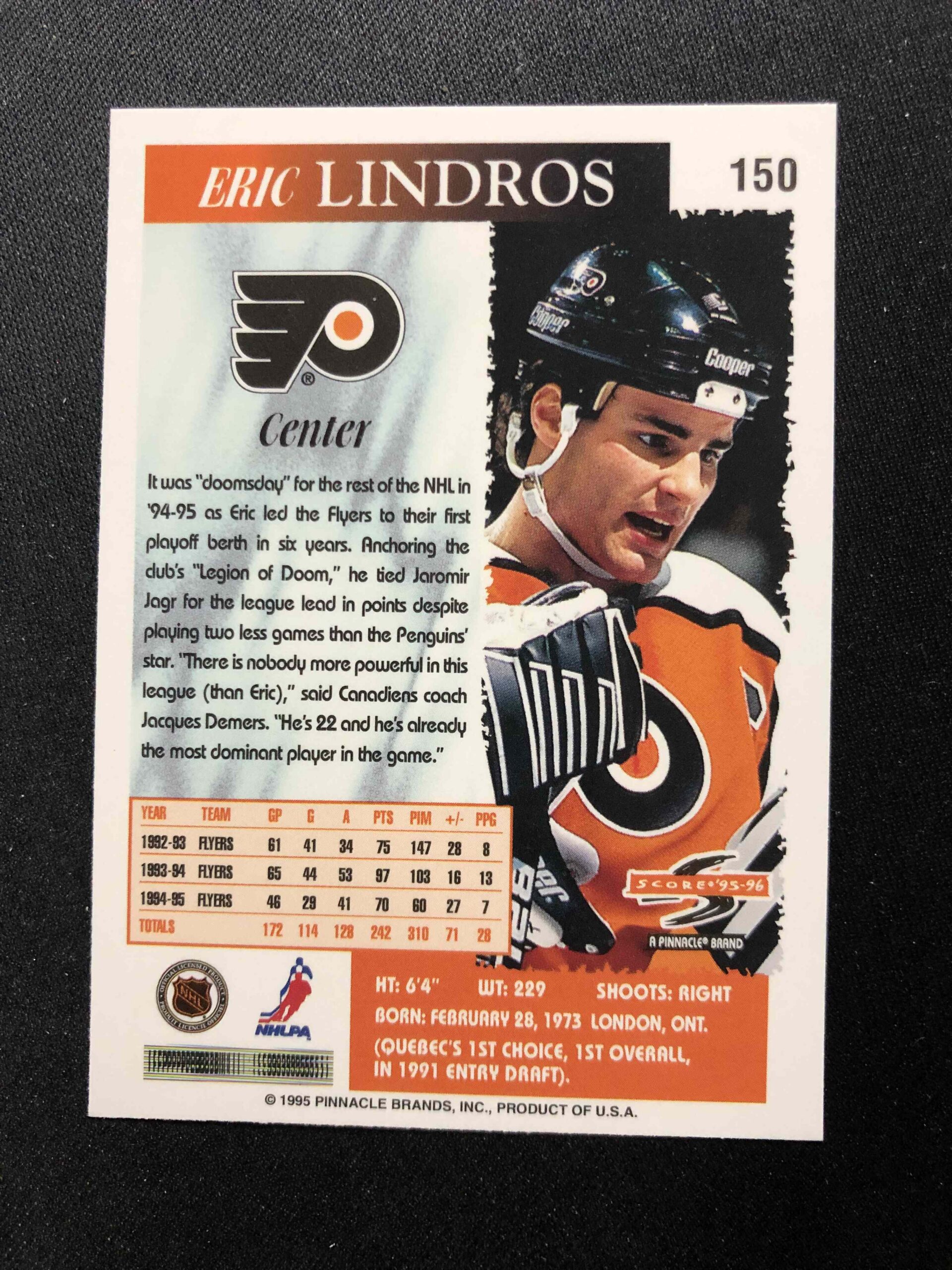 1995/1996 Pinnacle Score Base 150 Eric Lindros - Obrázek 2