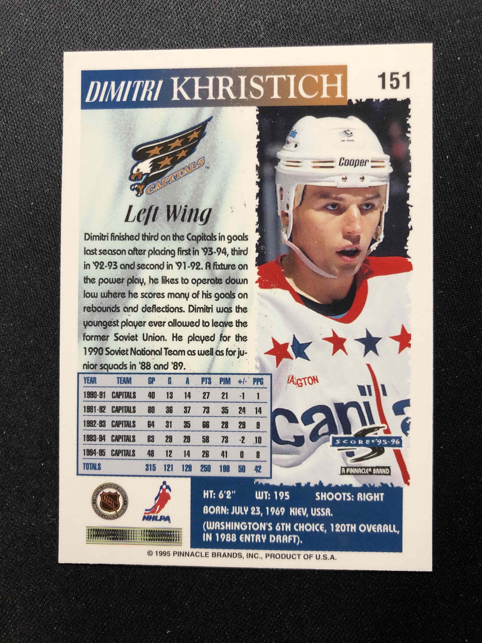 1995/1996 Pinnacle Score Base 151 Dimitri Khristich - Obrázek 2