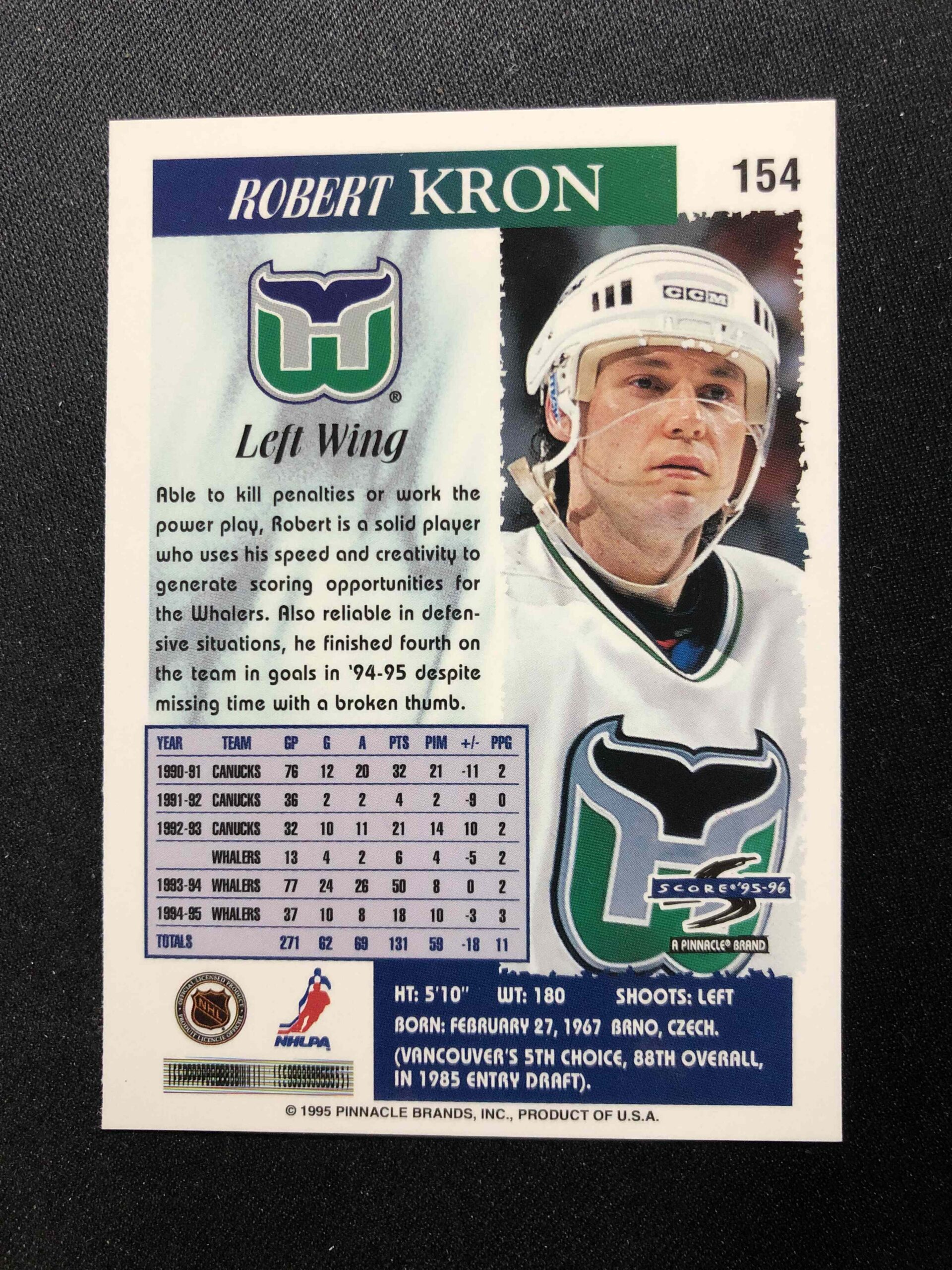 1995/1996 Pinnacle Score Base 154 Robert Kron - Obrázek 2
