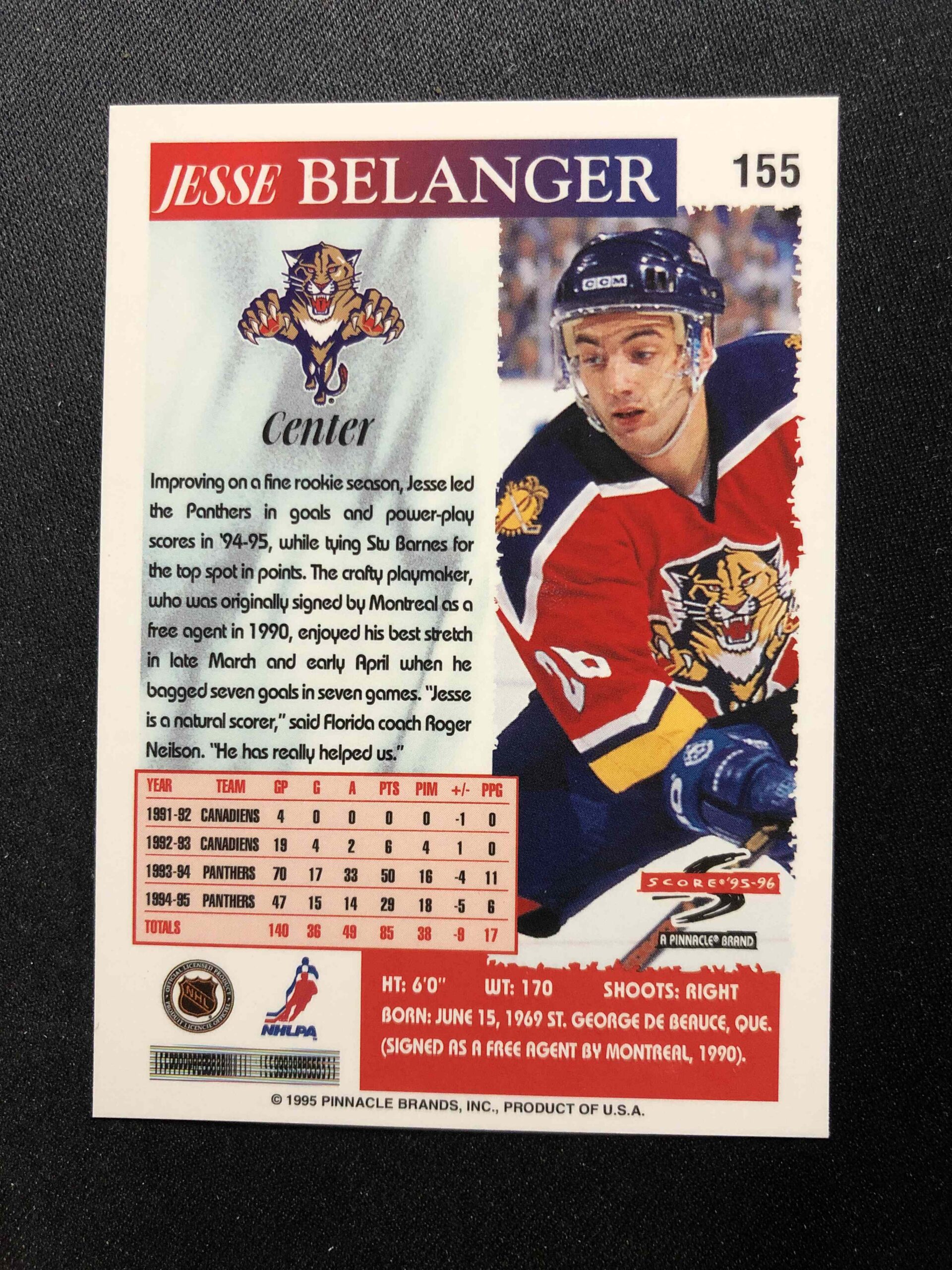 1995/1996 Pinnacle Score Base 155 Jesse Belanger - Obrázek 2