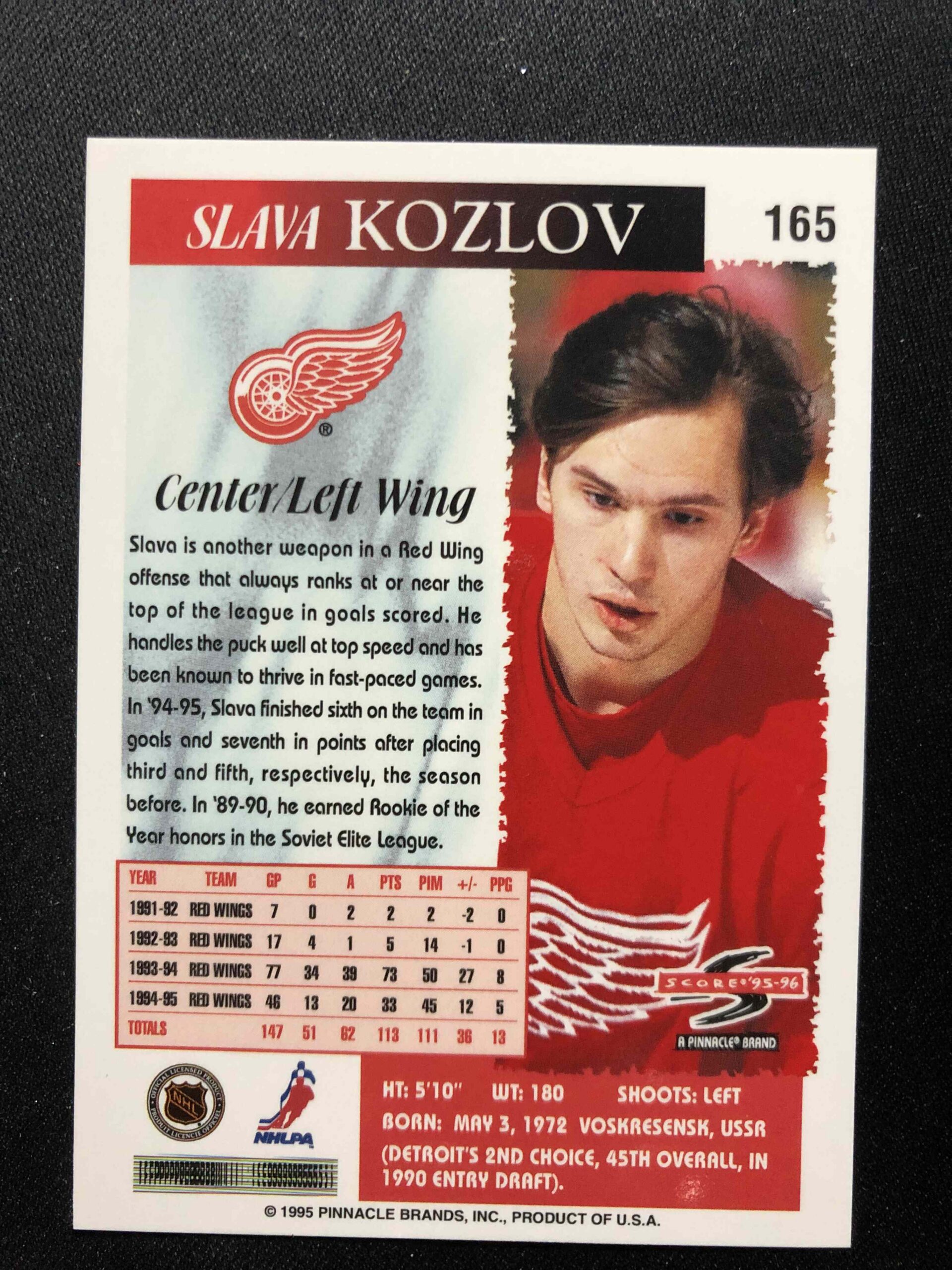 1995/1996 Pinnacle Score Base 165 Slava Kozlov - Obrázek 2