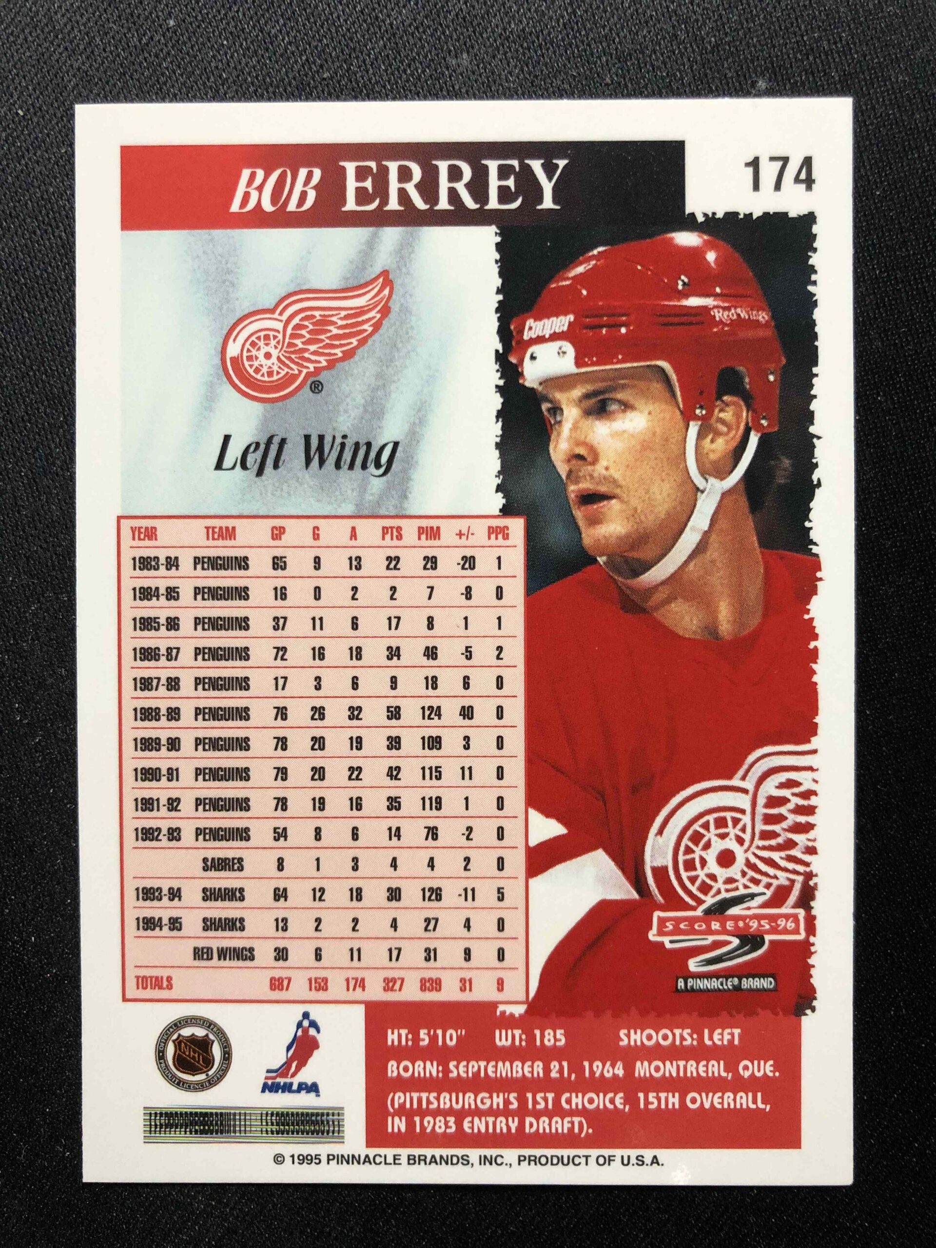 1995/1996 Pinnacle Score Base 174 Bob Errey - Obrázek 2
