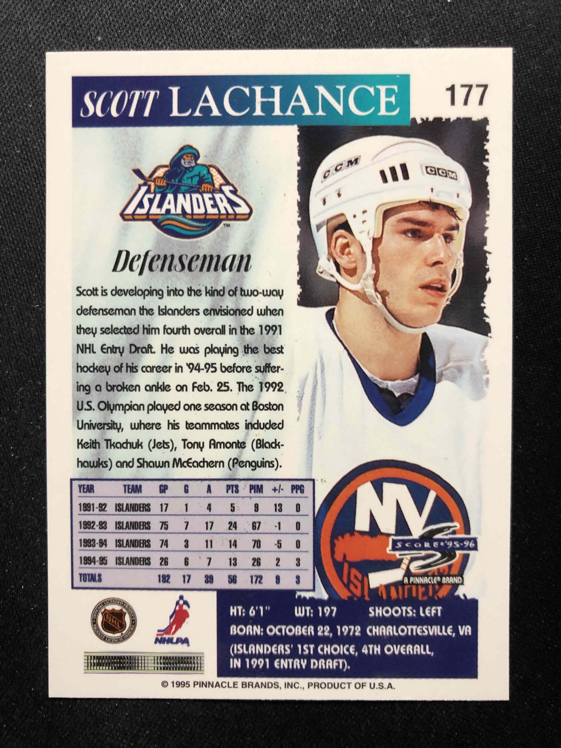1995/1996 Pinnacle Score Base 177 Scott Lachance - Obrázek 2
