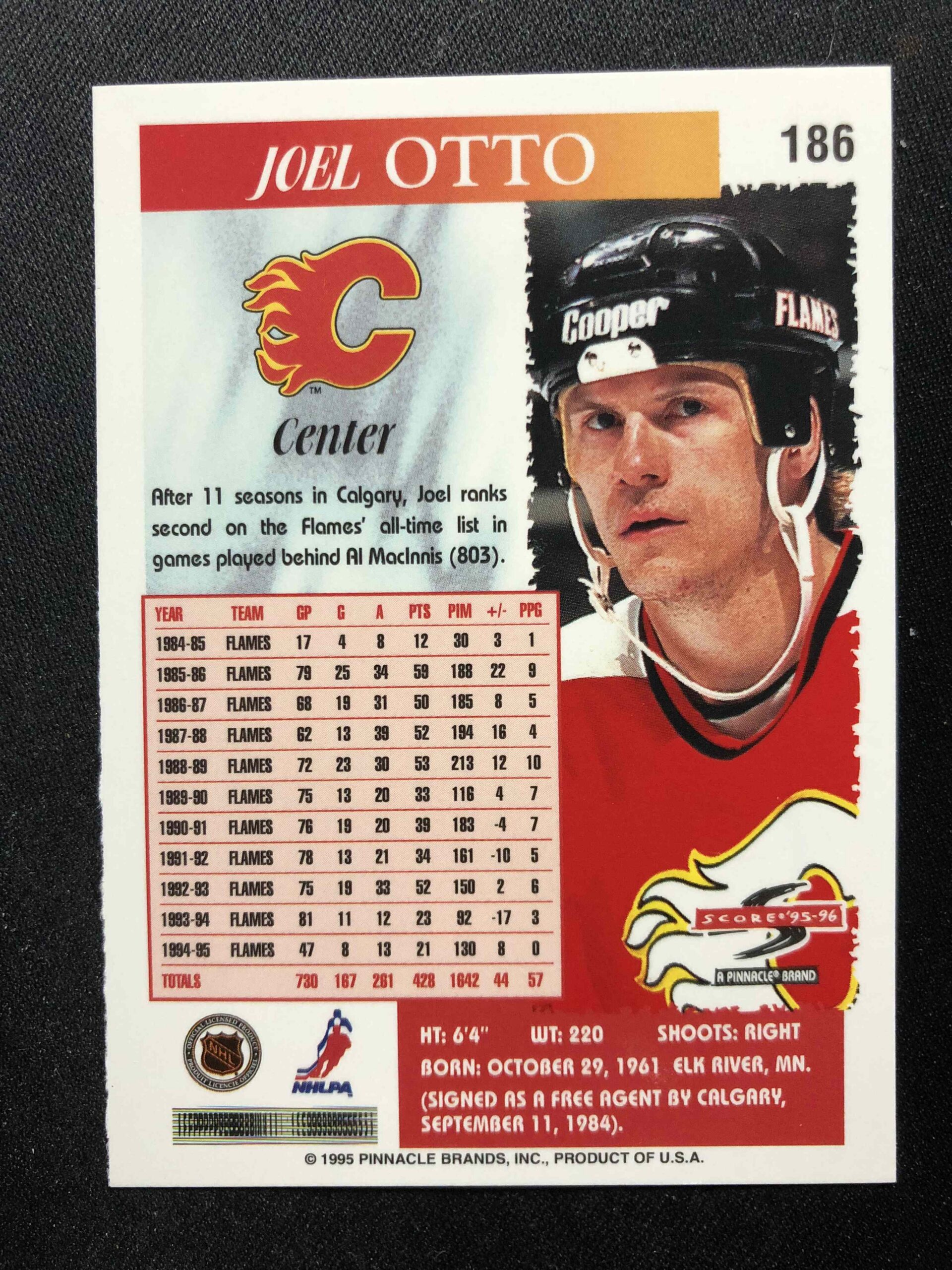 1995/1996 Pinnacle Score Base 186 Joel Otto - Obrázek 2