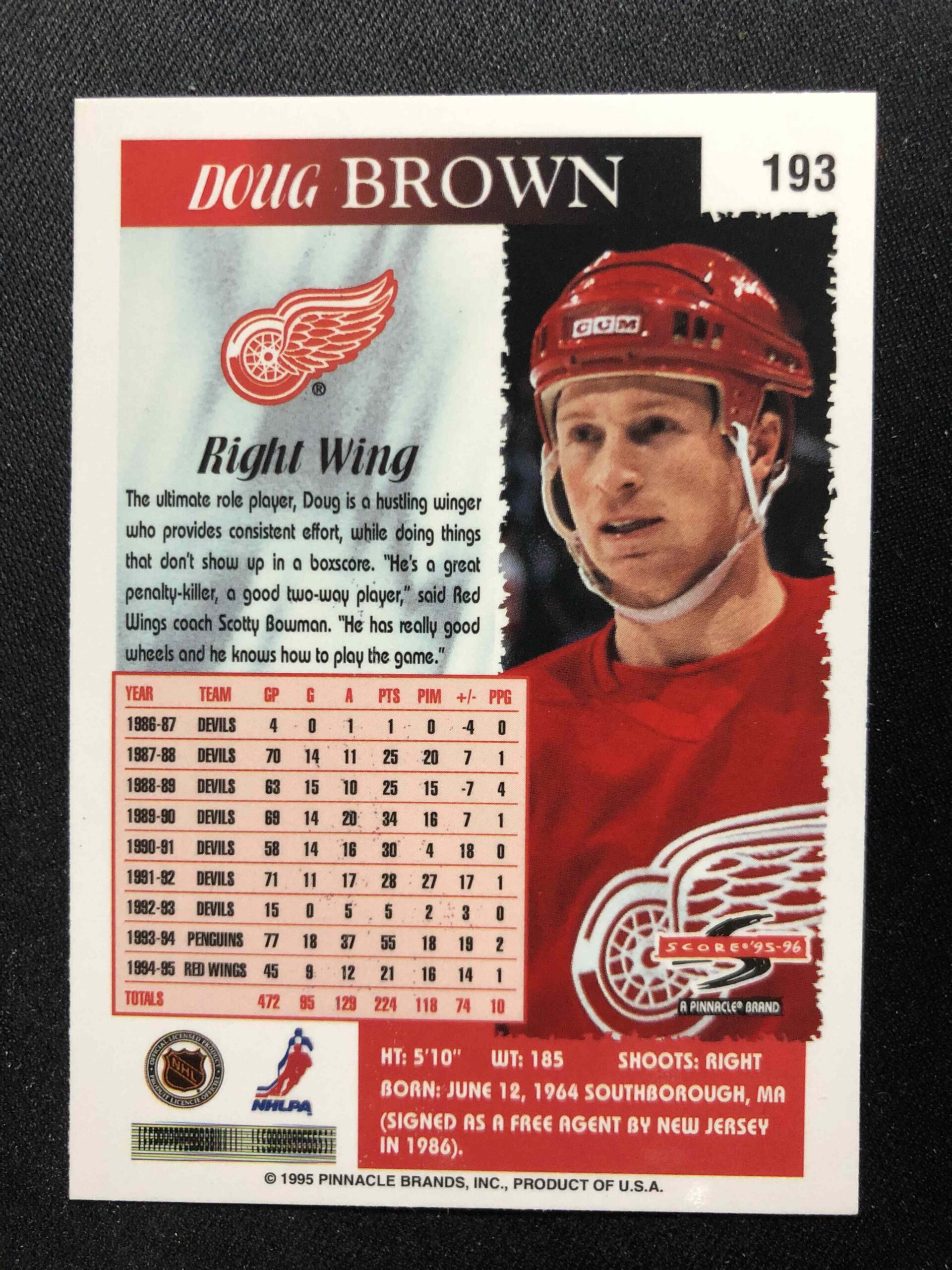 1995/1996 Pinnacle Score Base 193 Doug Brown - Obrázek 2