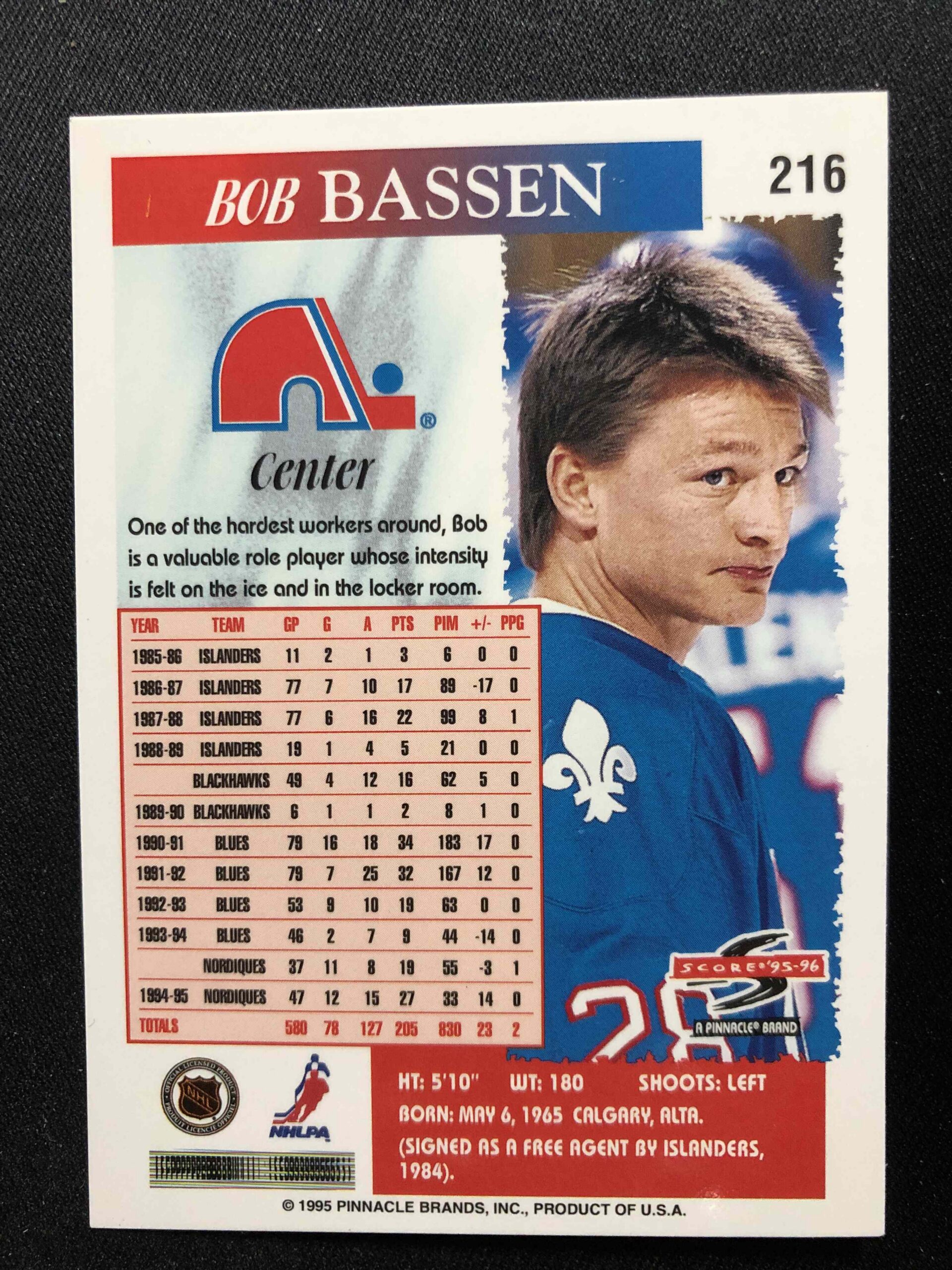 1995/1996 Pinnacle Score Base 216 Bob Bassen - Obrázek 2