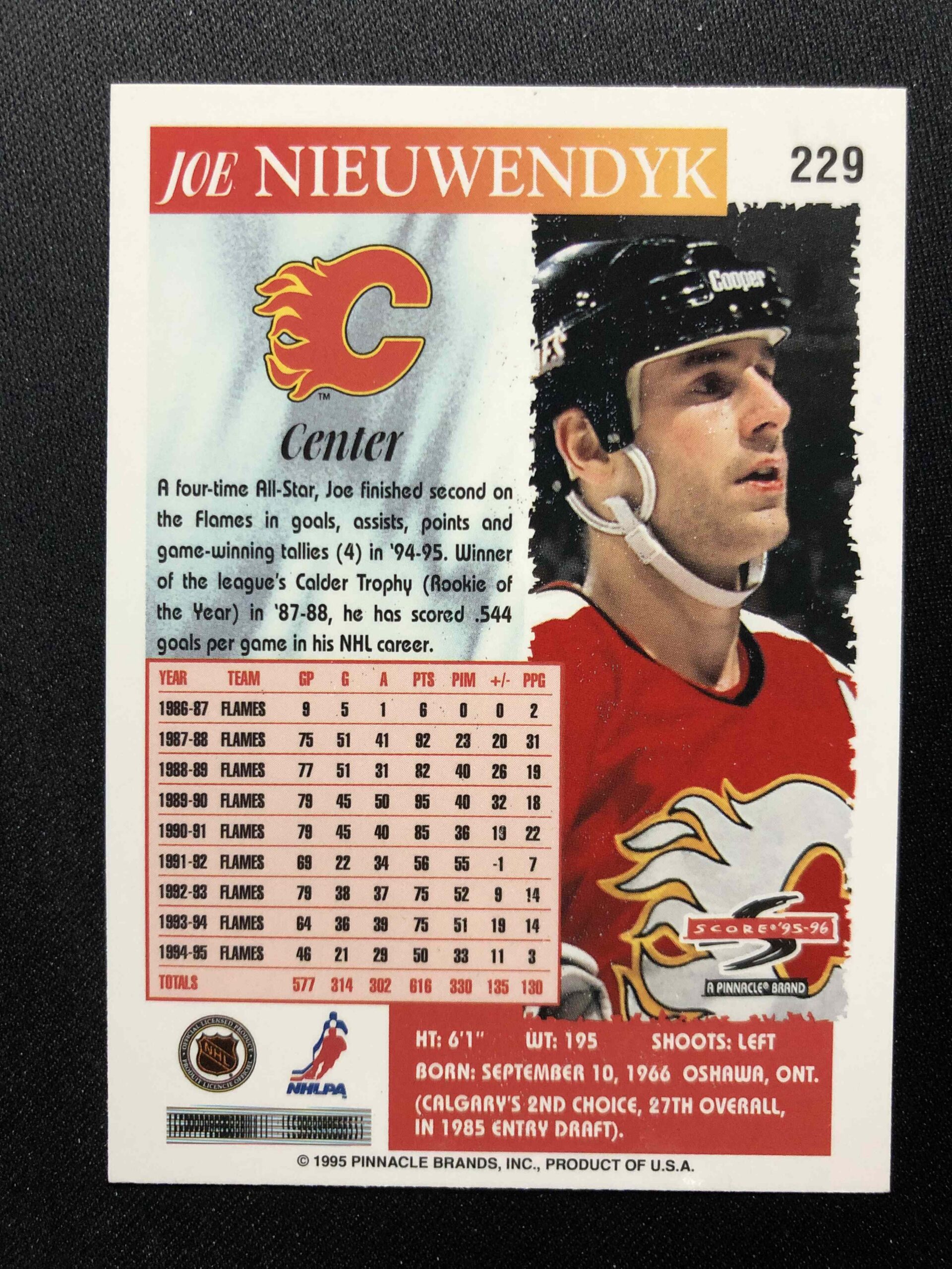 1995/1996 Pinnacle Score Base 229 Joe Nieuwendyk - Obrázek 2