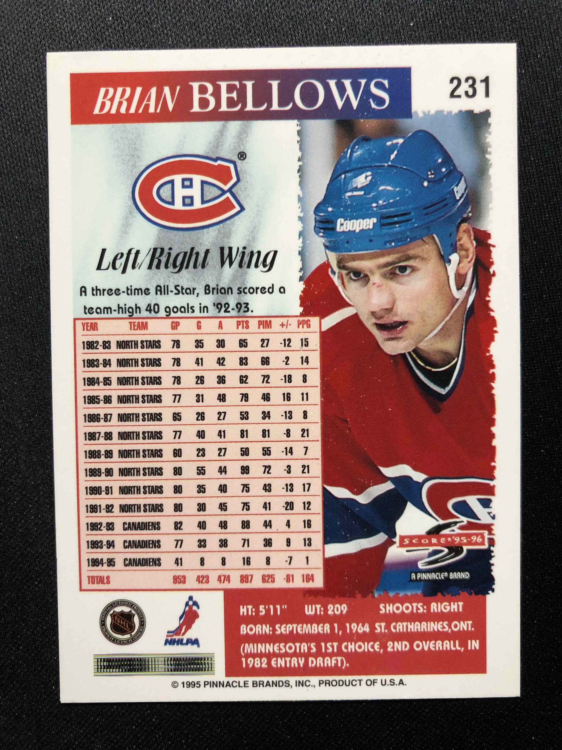 1995/1996 Pinnacle Score Base 231 Brian Bellows - Obrázek 2