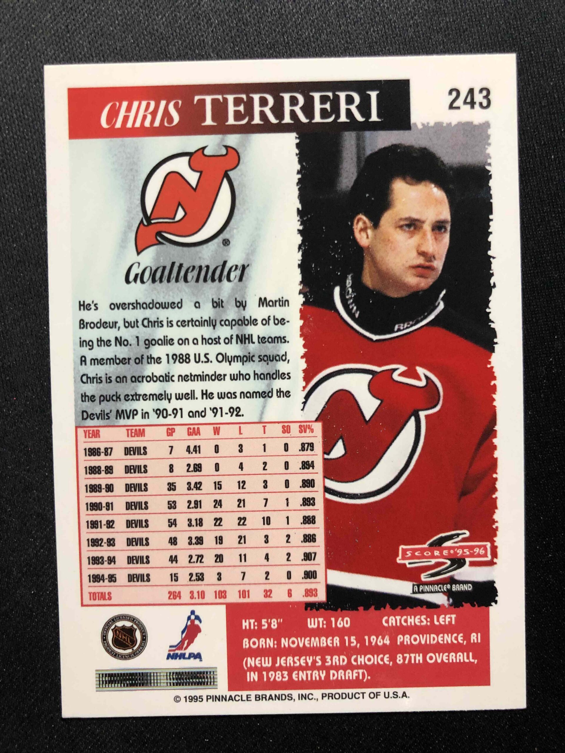 1995/1996 Pinnacle Score Base 243 Chris Terreri - Obrázek 2