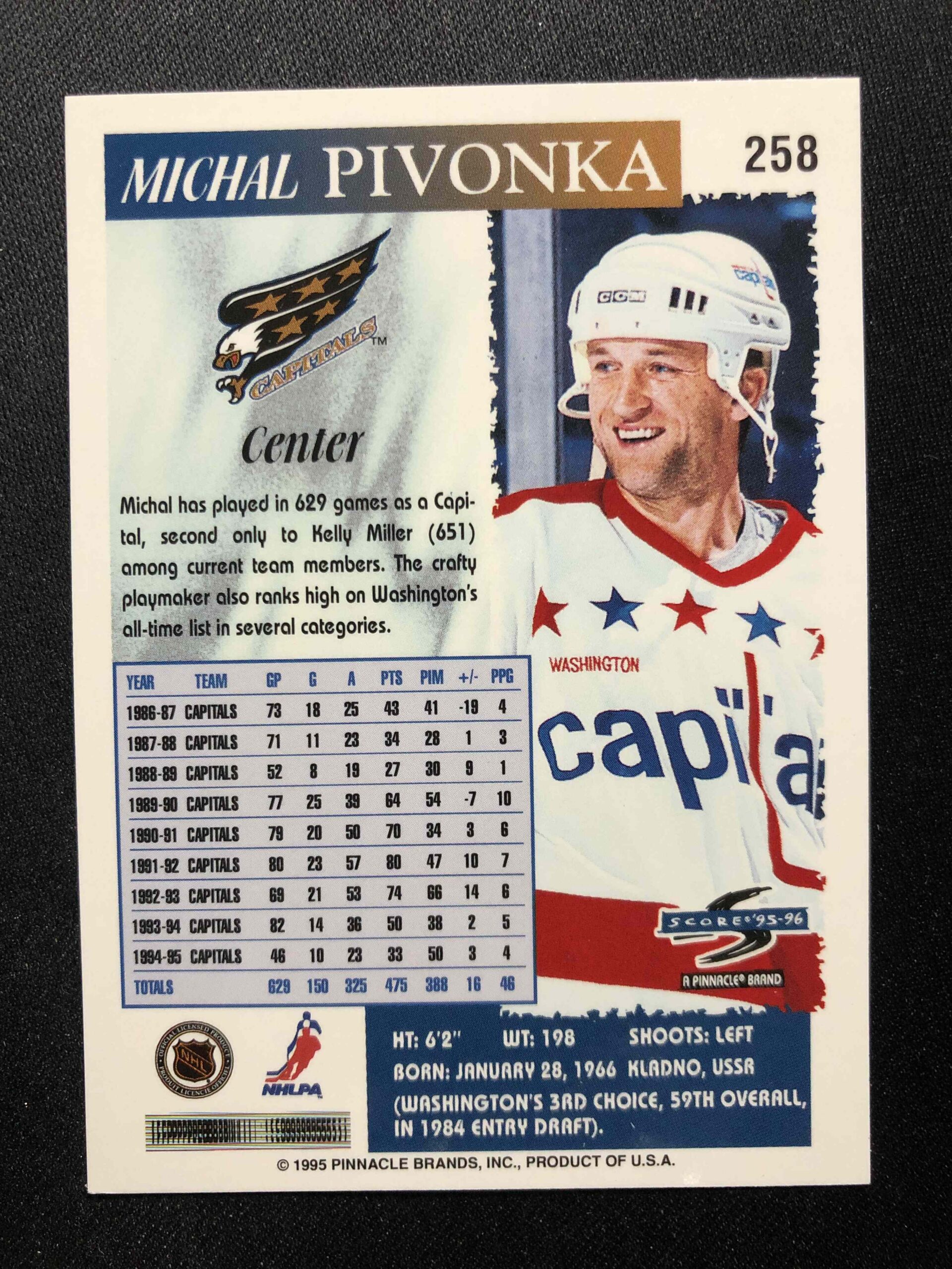 1995/1996 Pinnacle Score Base 258 Michal Pivonka - Obrázek 2