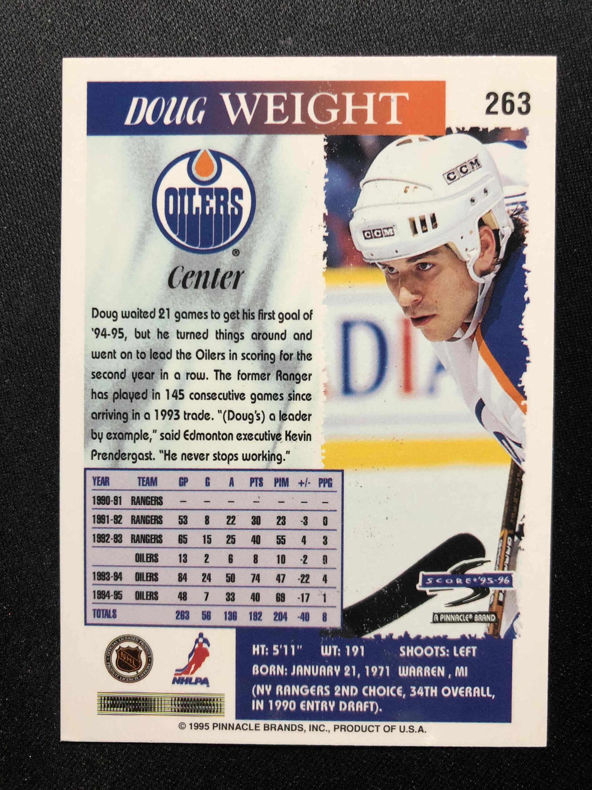 1995/1996 Pinnacle Score Base 263 Doug Weight - Obrázek 2