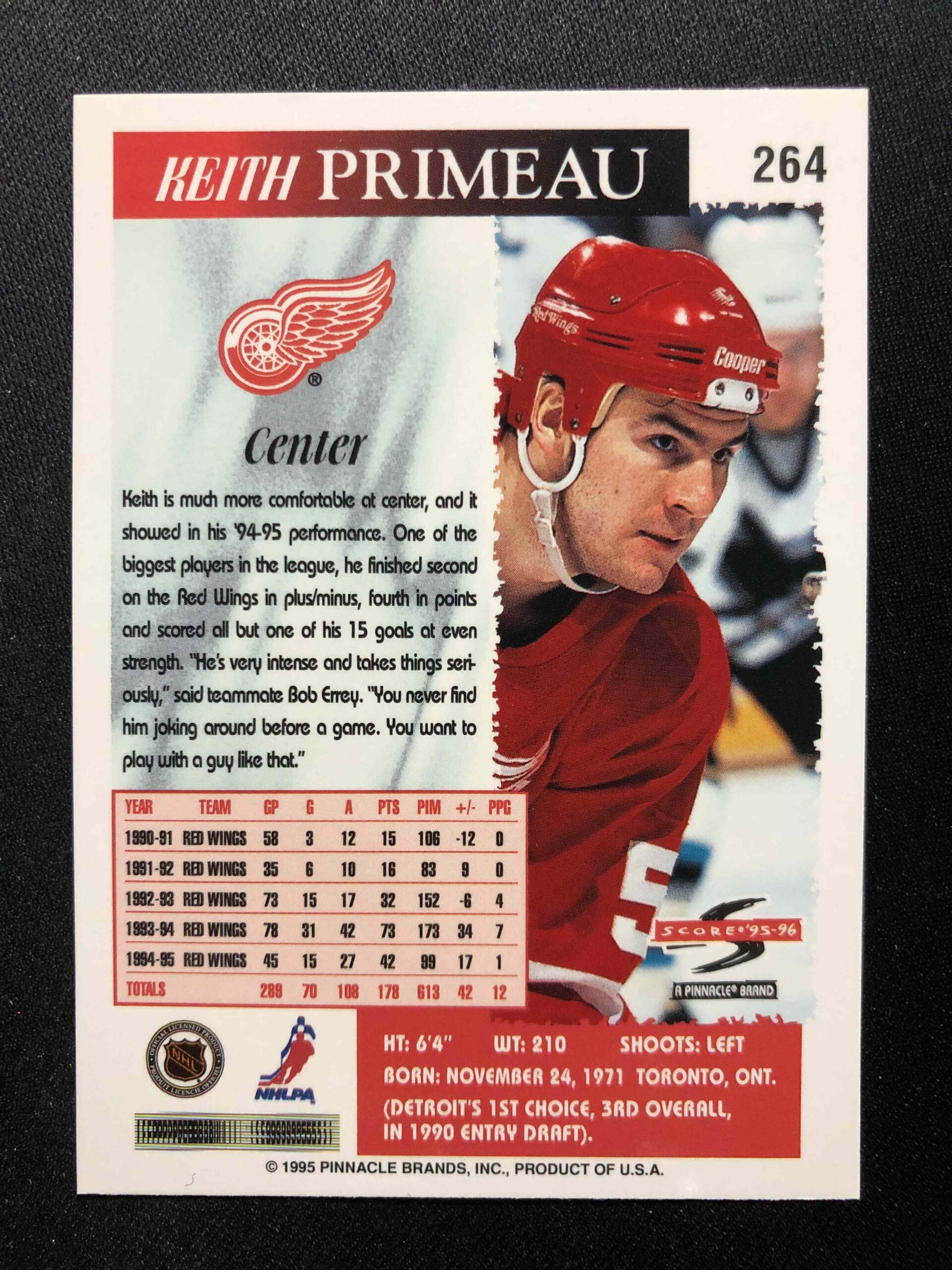 1995/1996 Pinnacle Score Base 264 Keith Primeau - Obrázek 2