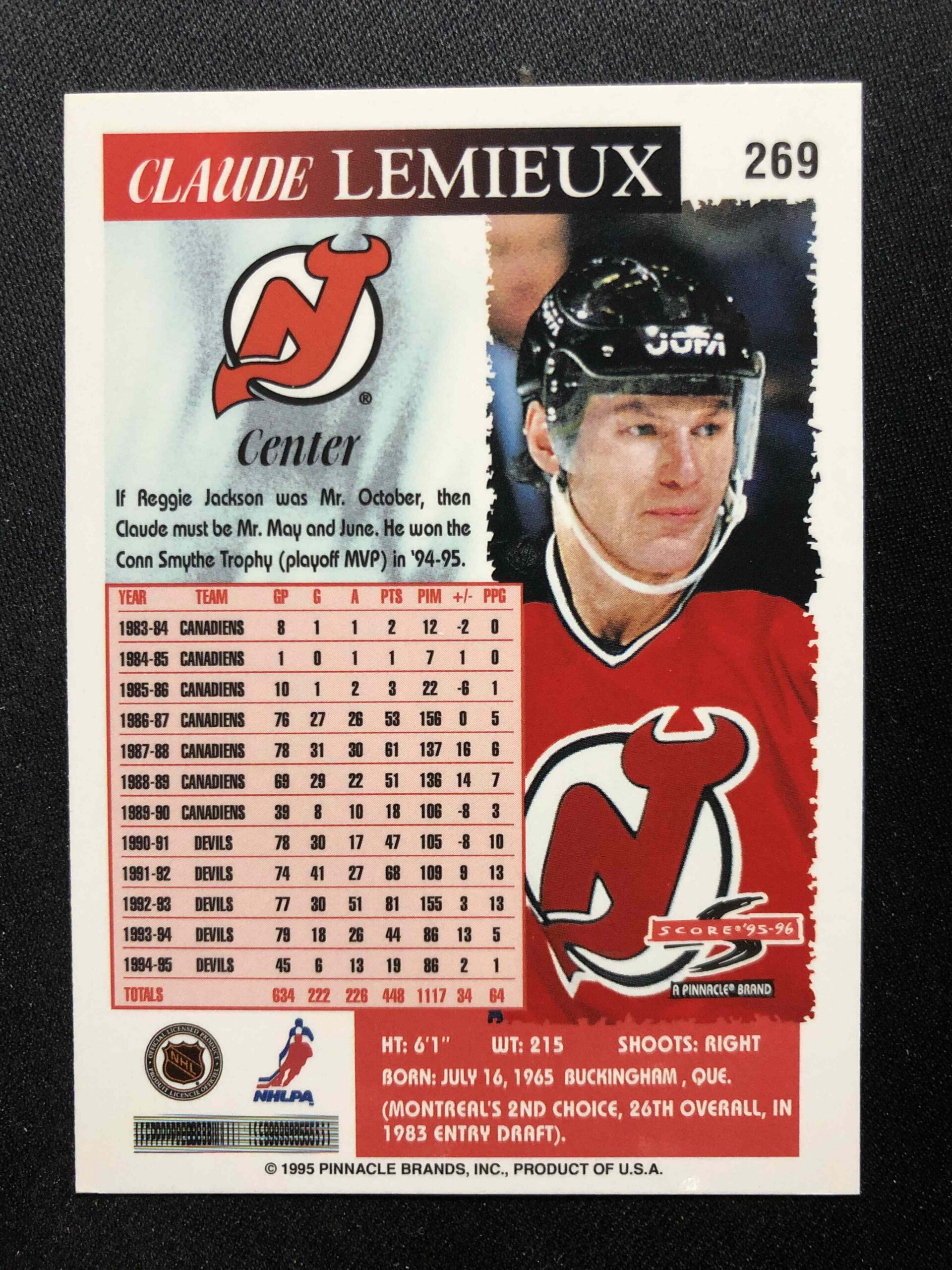 1995/1996 Pinnacle Score Base 269 Claude Lemieux - Obrázek 2