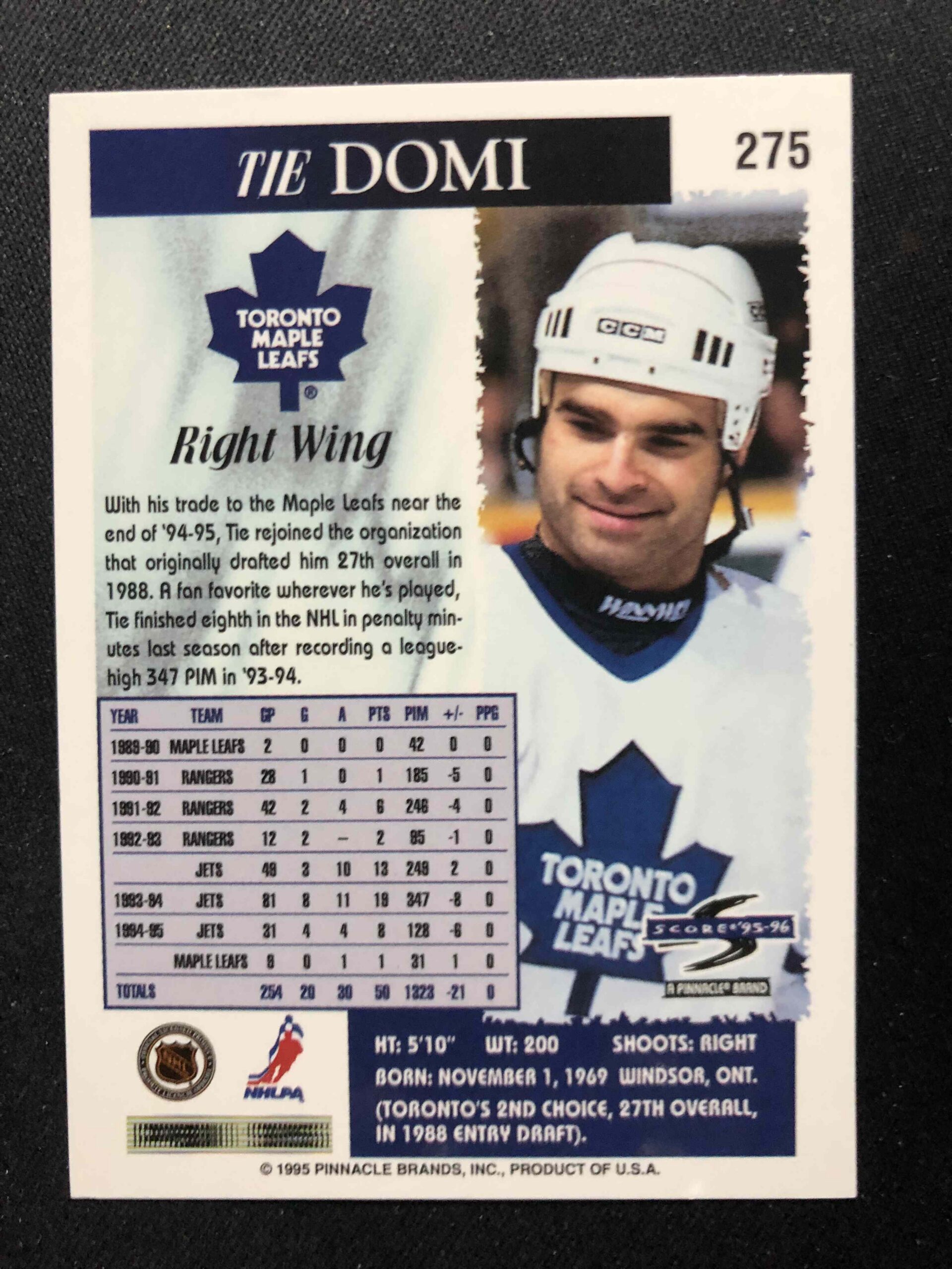 1995/1996 Pinnacle Score Base 275 Tie Domi - Obrázek 2