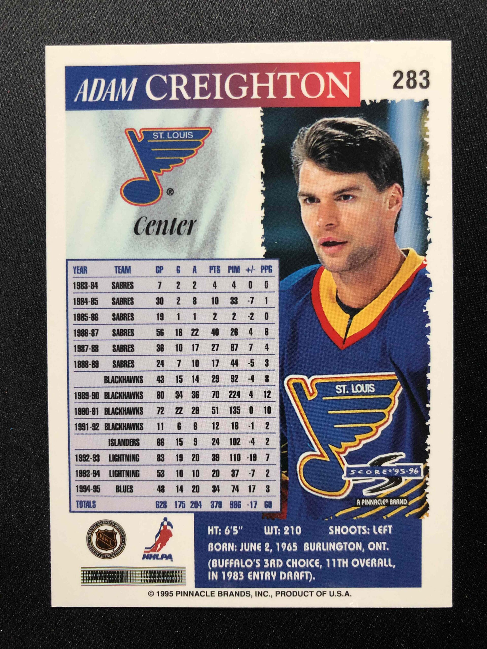 1995/1996 Pinnacle Score Base 283 Adam Creighton - Obrázek 2