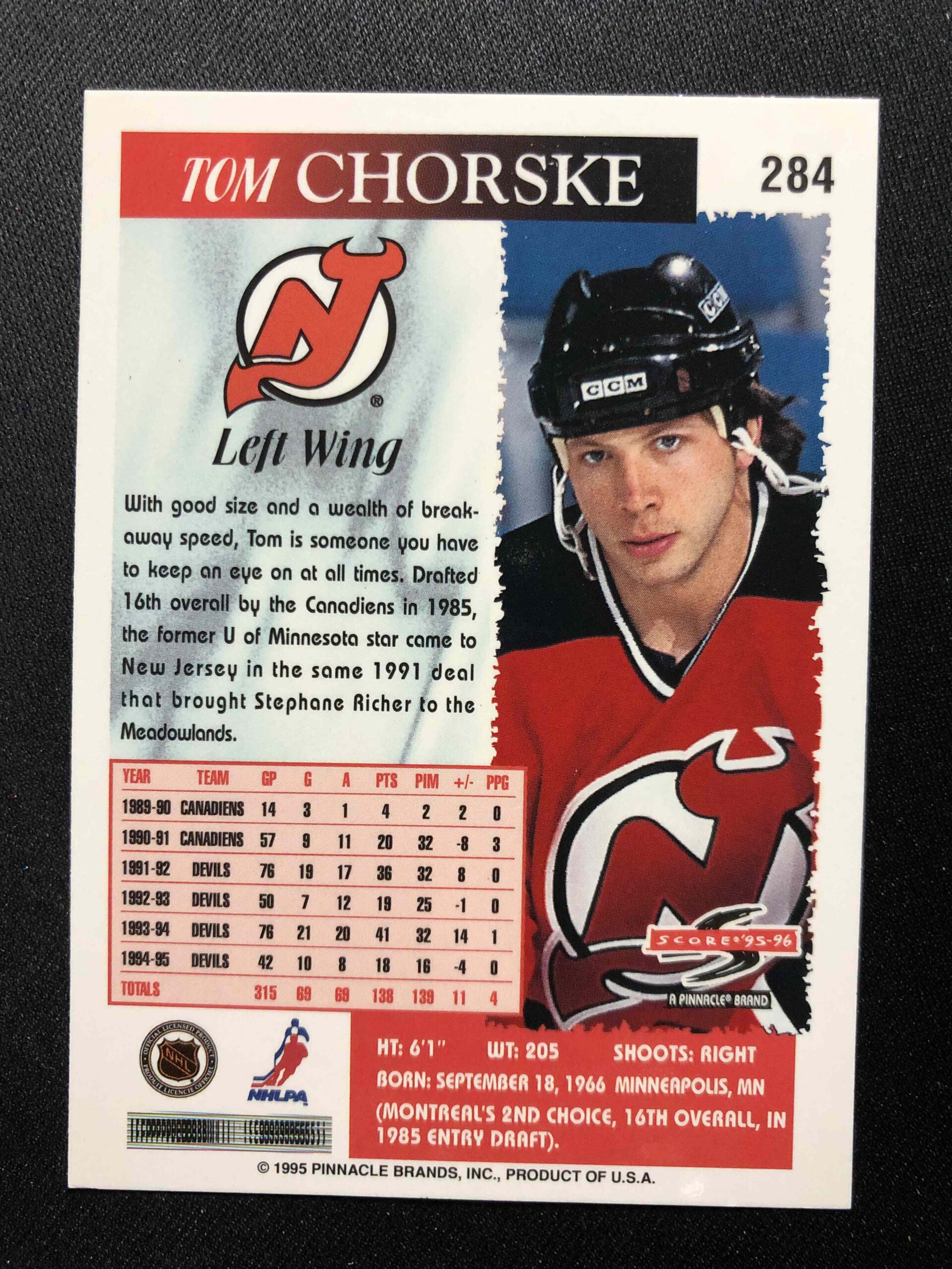 1995/1996 Pinnacle Score Base 284 Tom Chorske - Obrázek 2