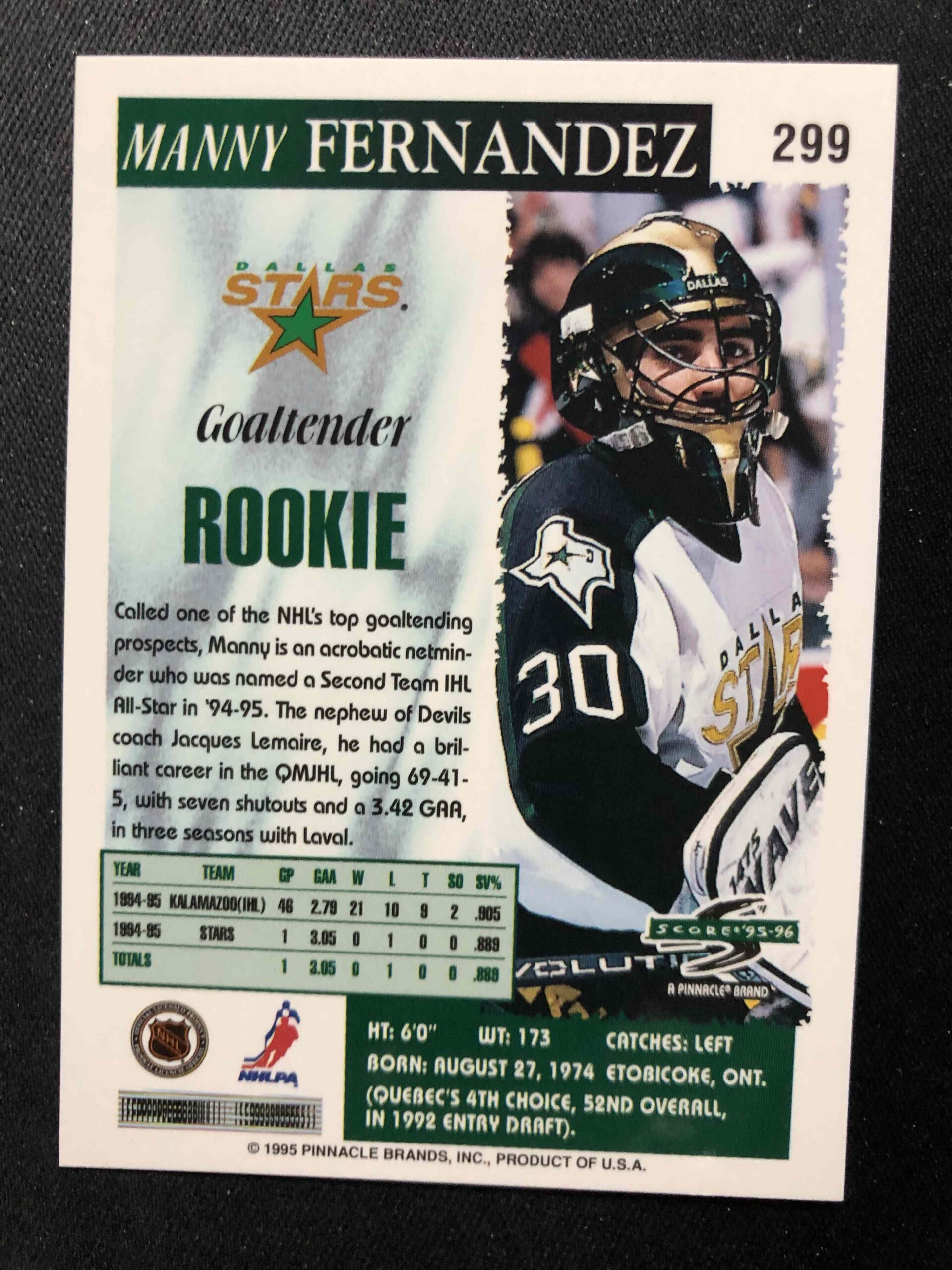 1995/1996 Pinnacle Score Base 299 Manny Fernandez - Obrázek 2