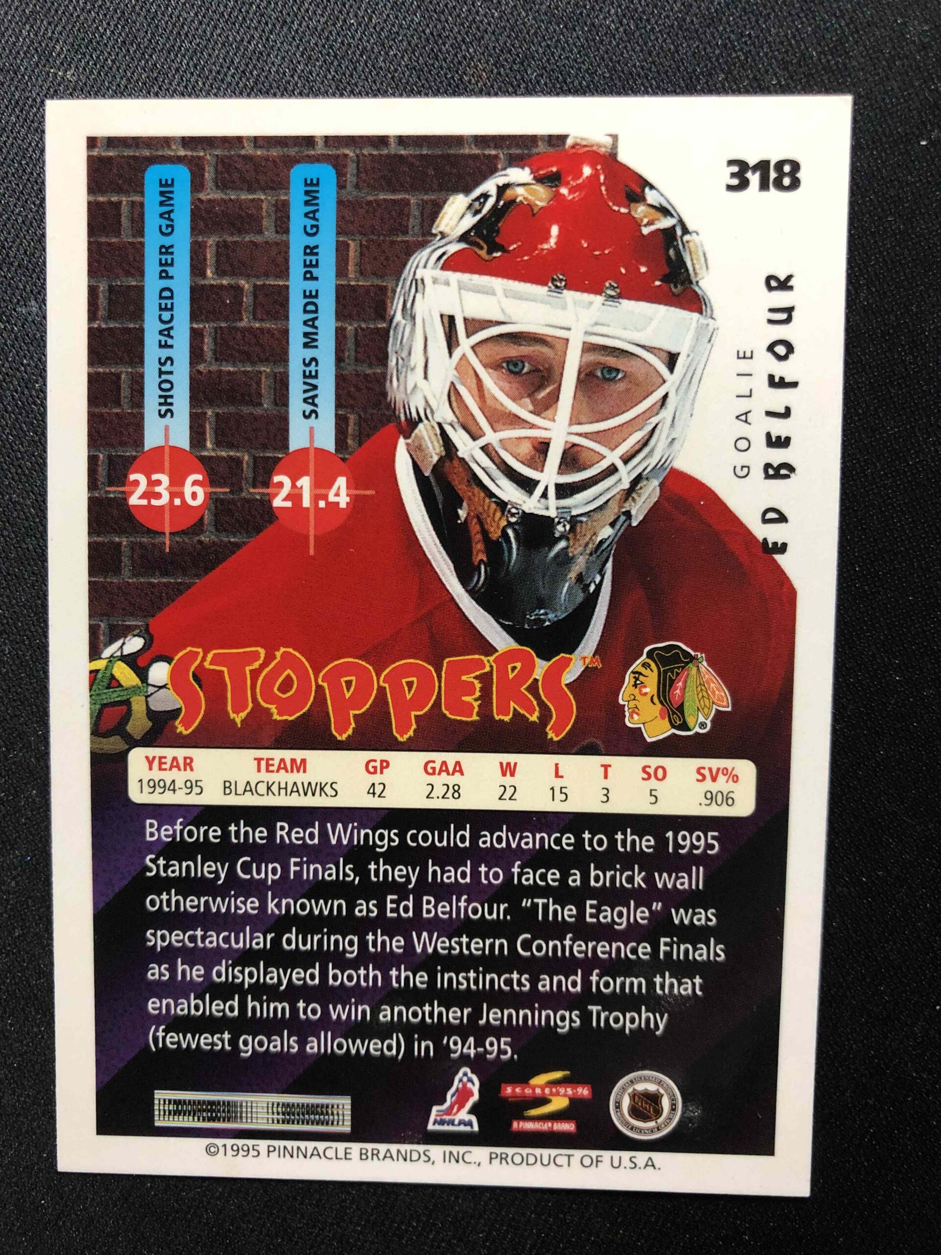 1995/1996 Pinnacle Score Base 318 Ed Belfour - Obrázek 2