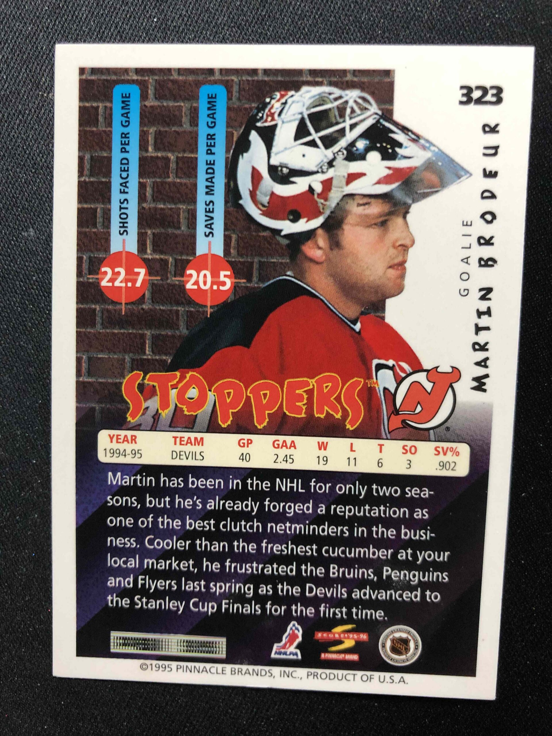 1995/1996 Pinnacle Score Base 323 Martin Brodeur - Obrázek 2