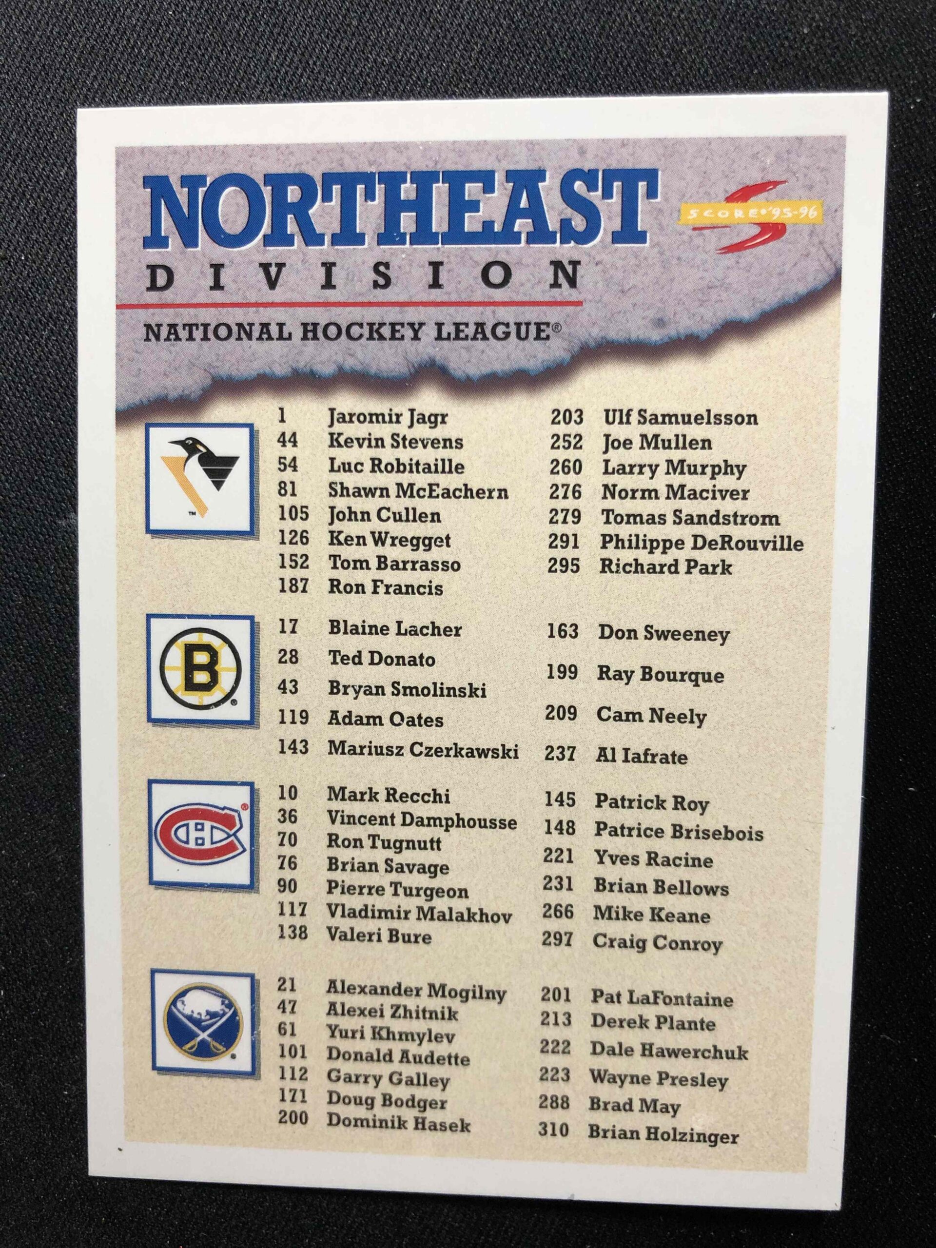 1995/1996 Pinnacle Score Base 329 Northeast Division Checklist CL