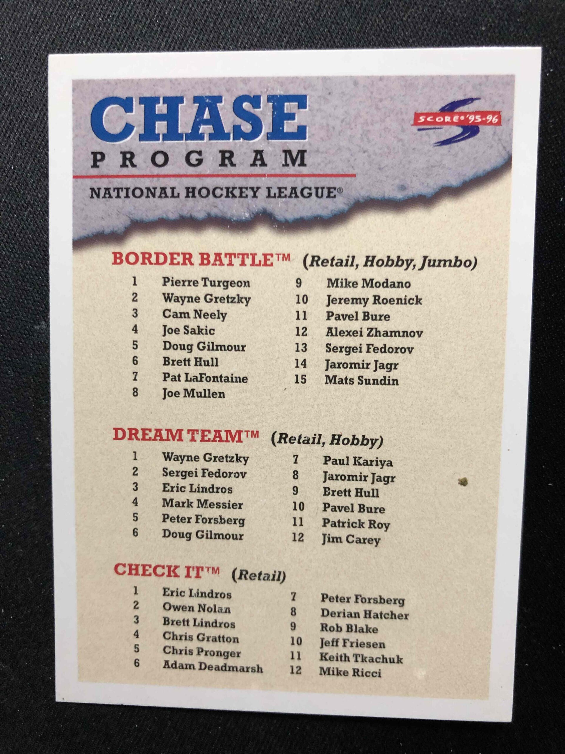 1995/1996 Pinnacle Score Base 330 Chase Program Checklist CL