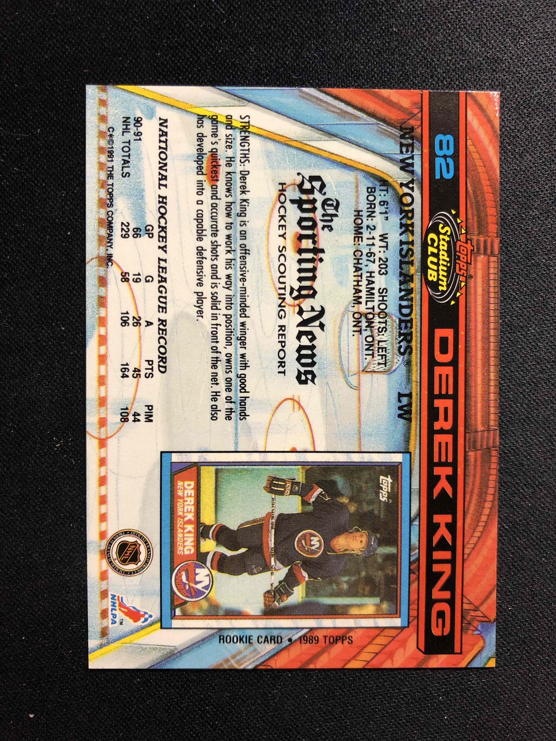 1991/1992 Topps Stadium Club Base 82 Derek King - Obrázek 2