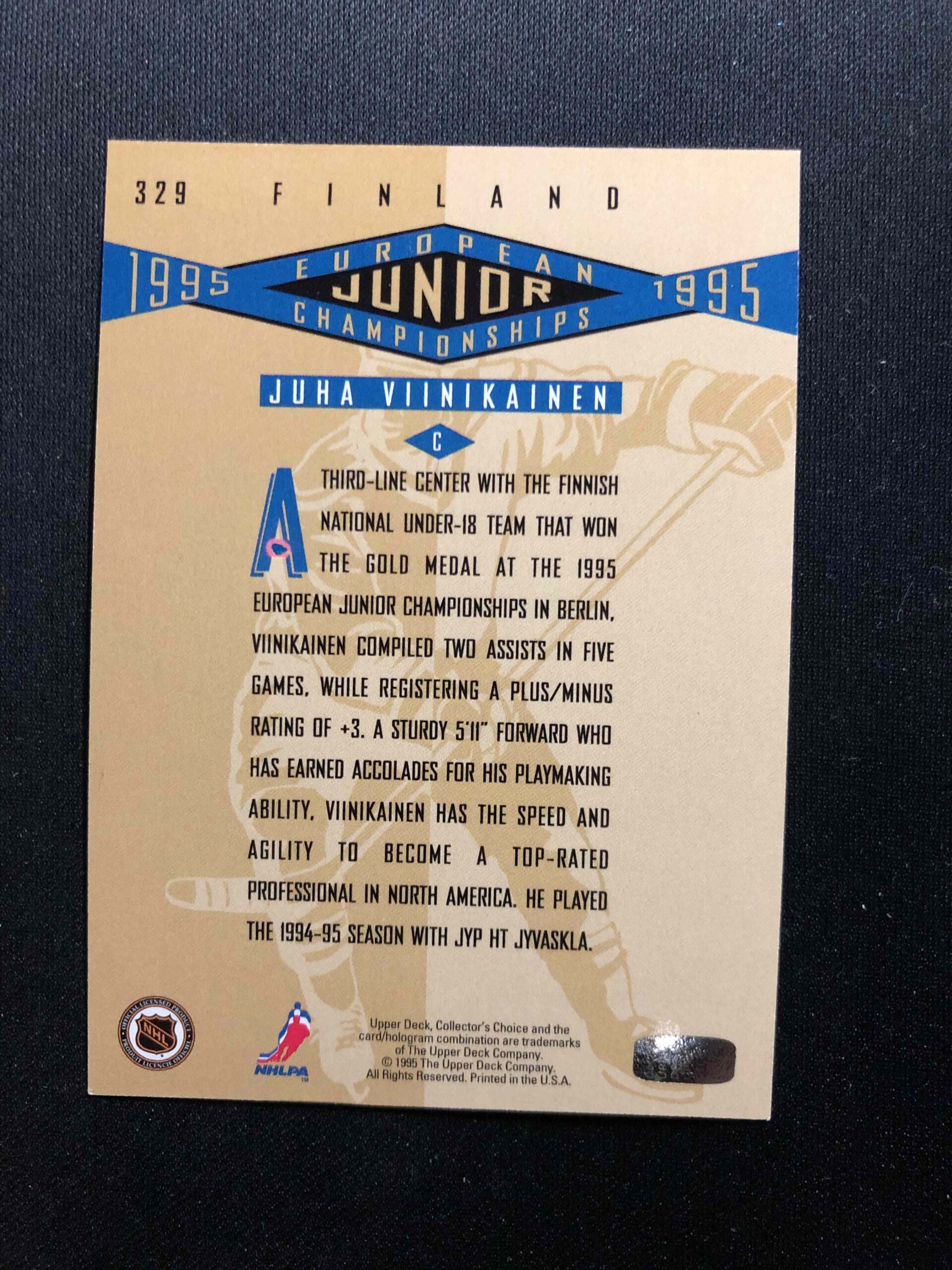 1995/1996 Upper Deck Collectors Choice Platinum Players Club 329 Juha Viinikainen Paralel - Obrázek 2