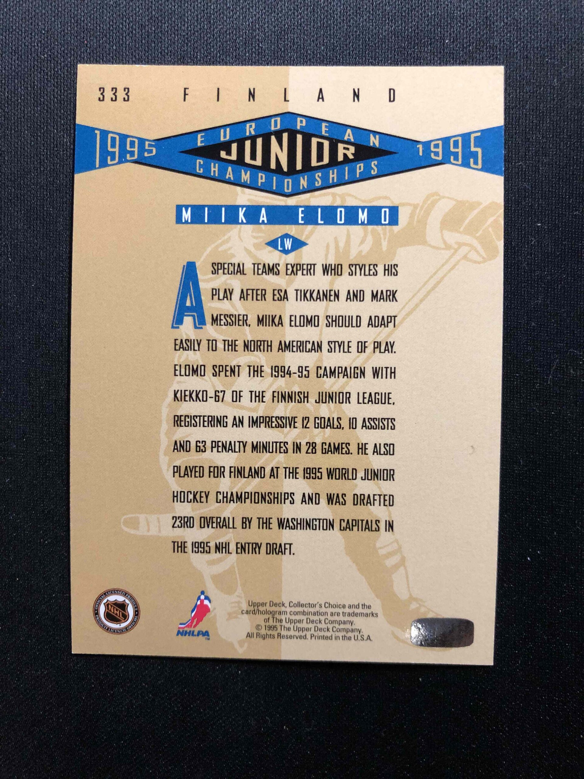 1995/1996 Upper Deck Collectors Choice Platinum Players Club 333 Miika Elomo Paralel - Obrázek 2