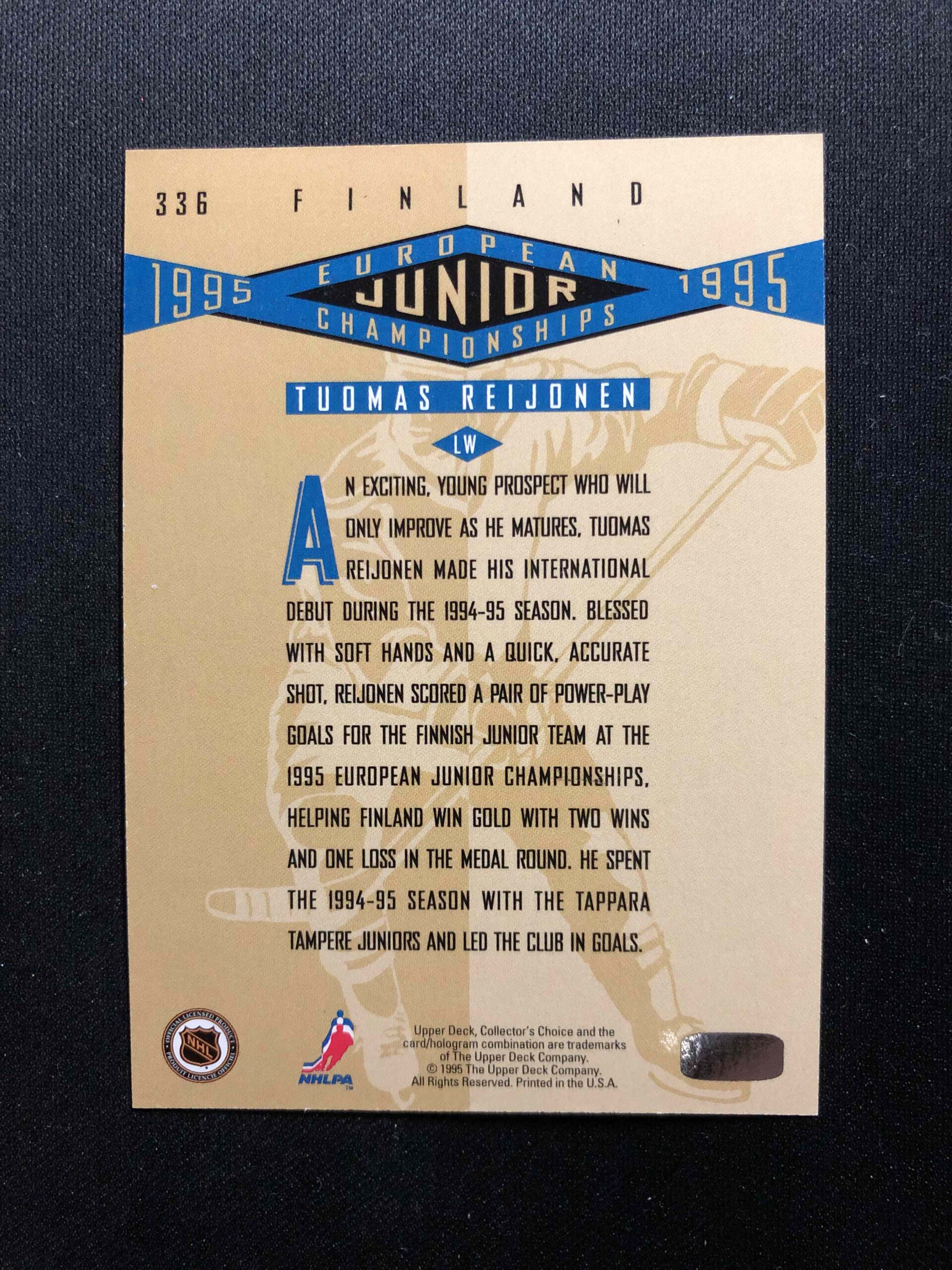 1995/1996 Upper Deck Collectors Choice Platinum Players Club 336 Tuomas Reijonen Paralel - Obrázek 2