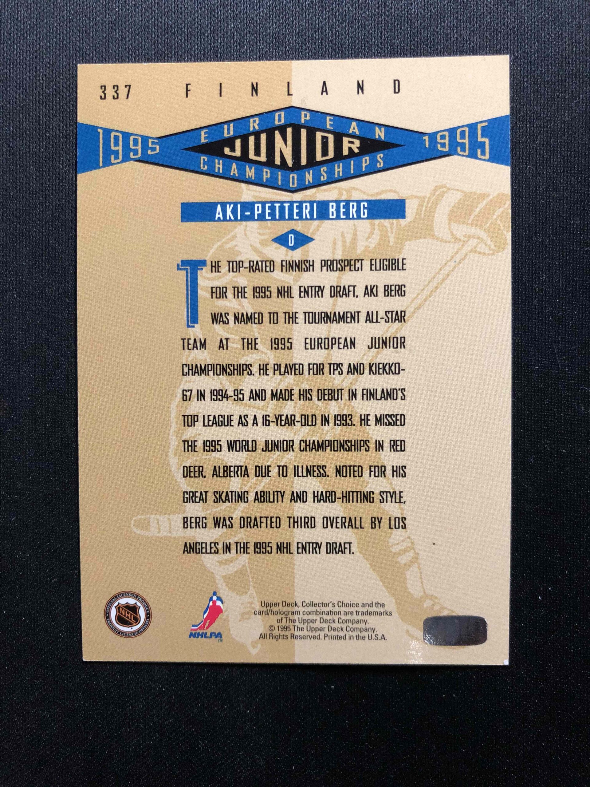 1995/1996 Upper Deck Collectors Choice Platinum Players Club 337 Aki-Petteri Berg Paralel - Obrázek 2