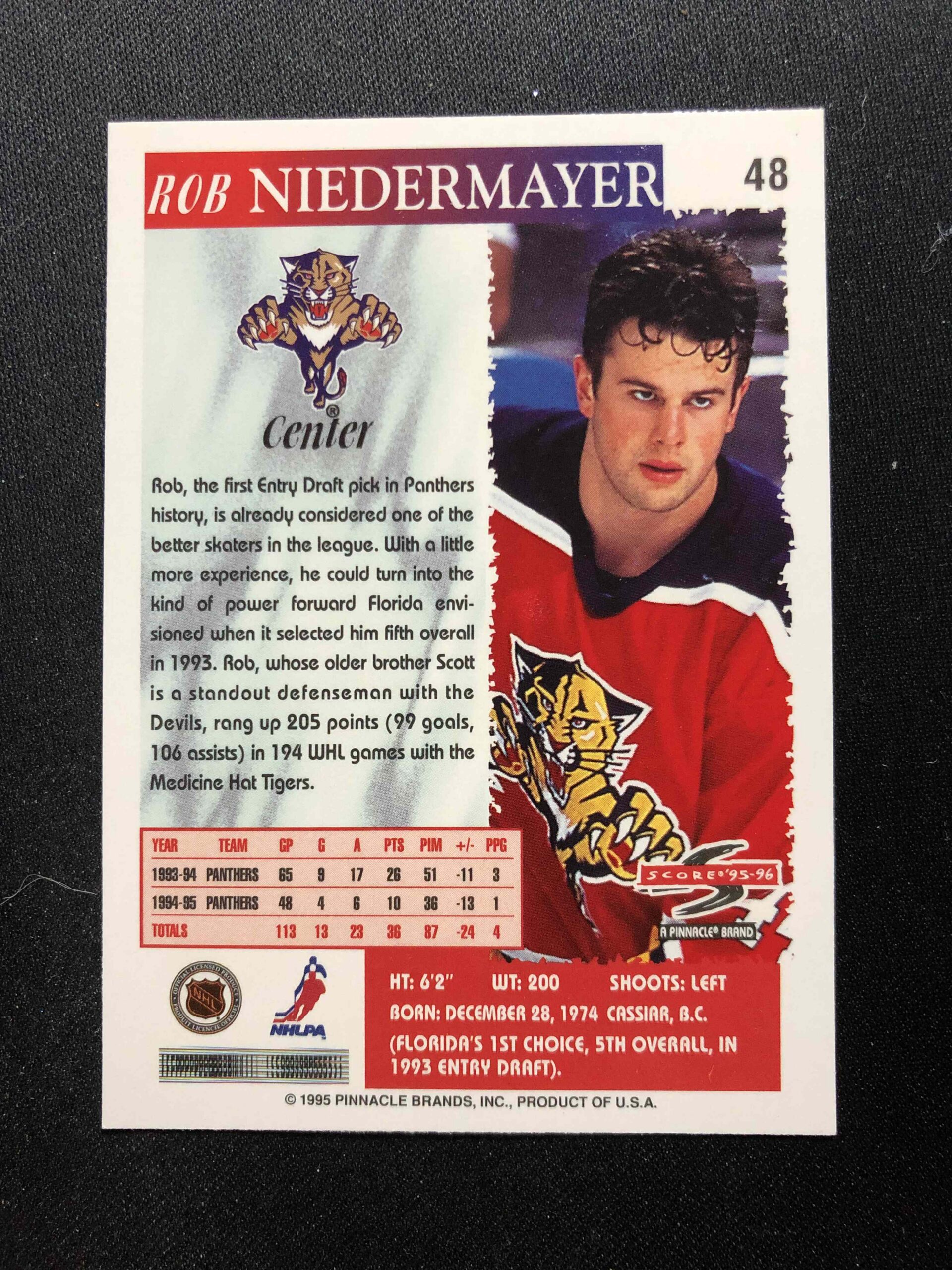 1995/1996 Pinnacle Score Base 48 Rob Niedermayer - Obrázek 2