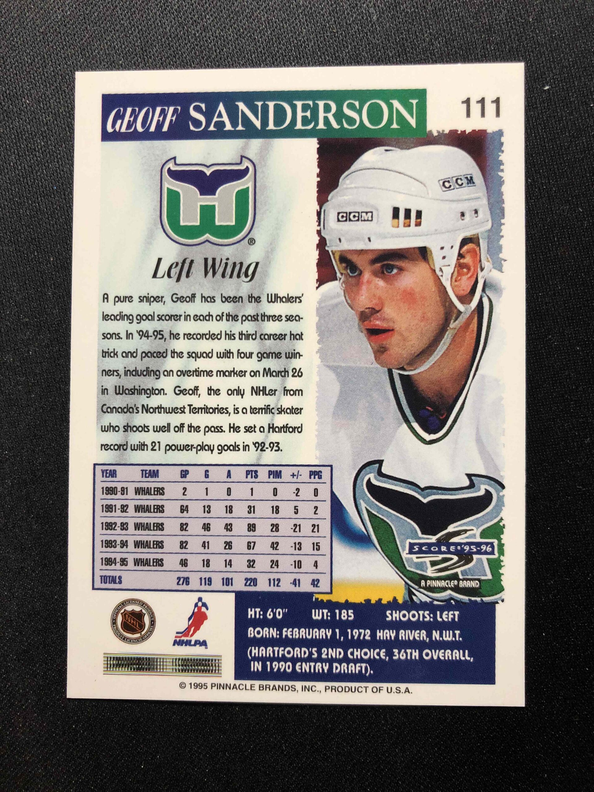 1995/1996 Pinnacle Score Base 111 Geoff Sanderson - Obrázek 2